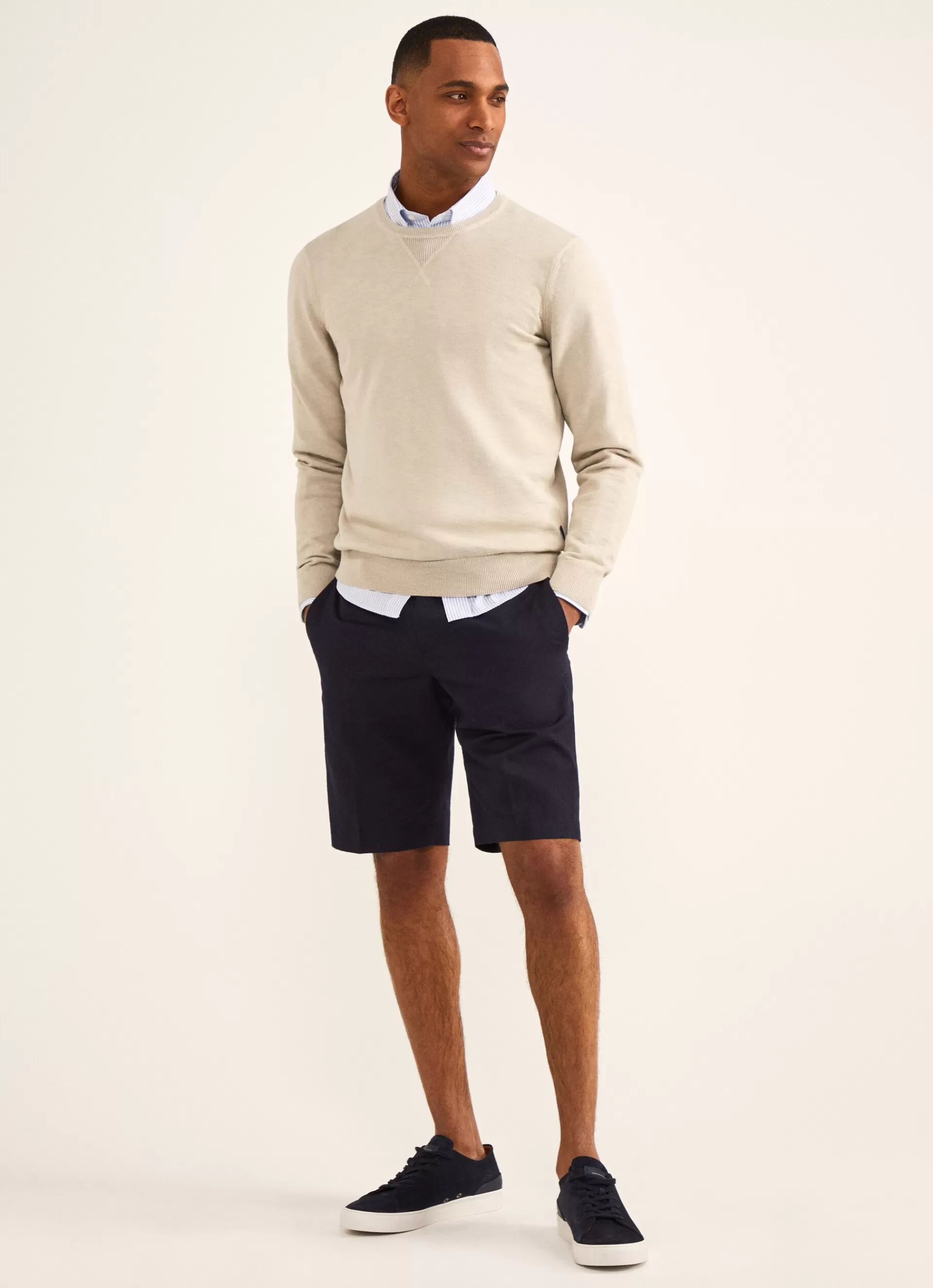 Pantalons>Façonnable Bermuda En Lin Et En Coton Marine