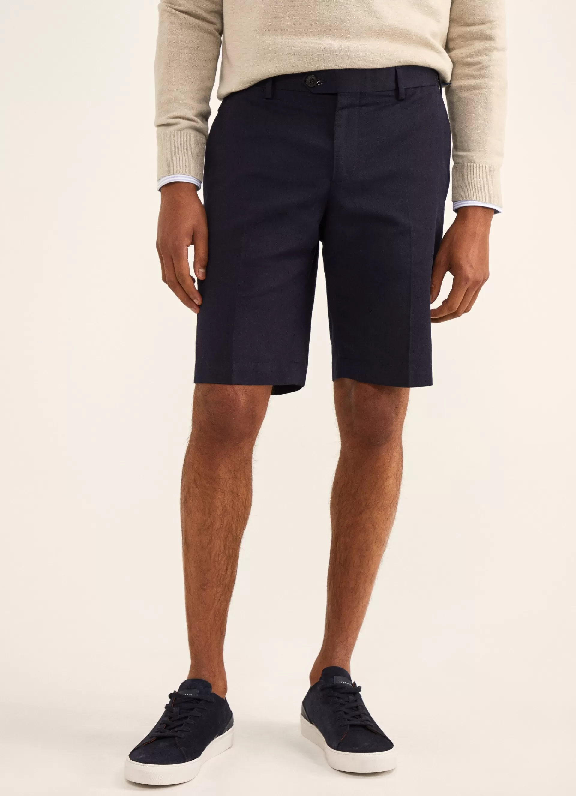 Pantalons>Façonnable Bermuda En Lin Et En Coton Marine