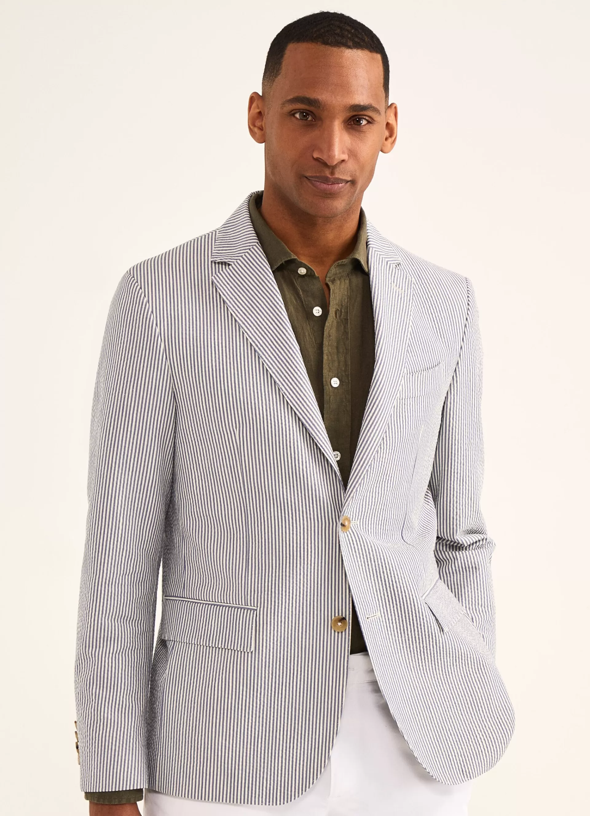 Blazers>Façonnable Blazer En Seersucker De Coton Blue/White
