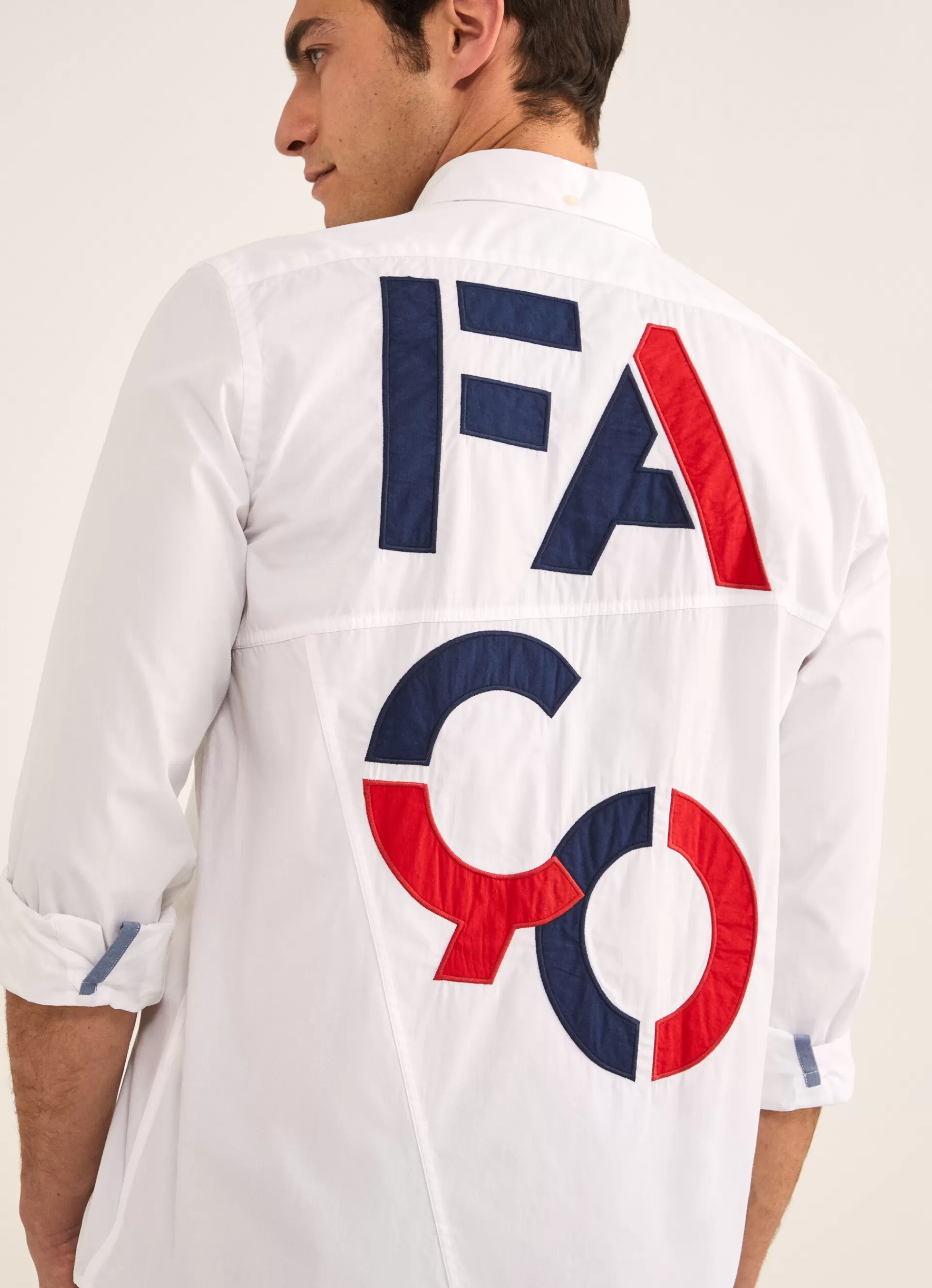 Chemises>Façonnable Chemise A Applique White/Navy