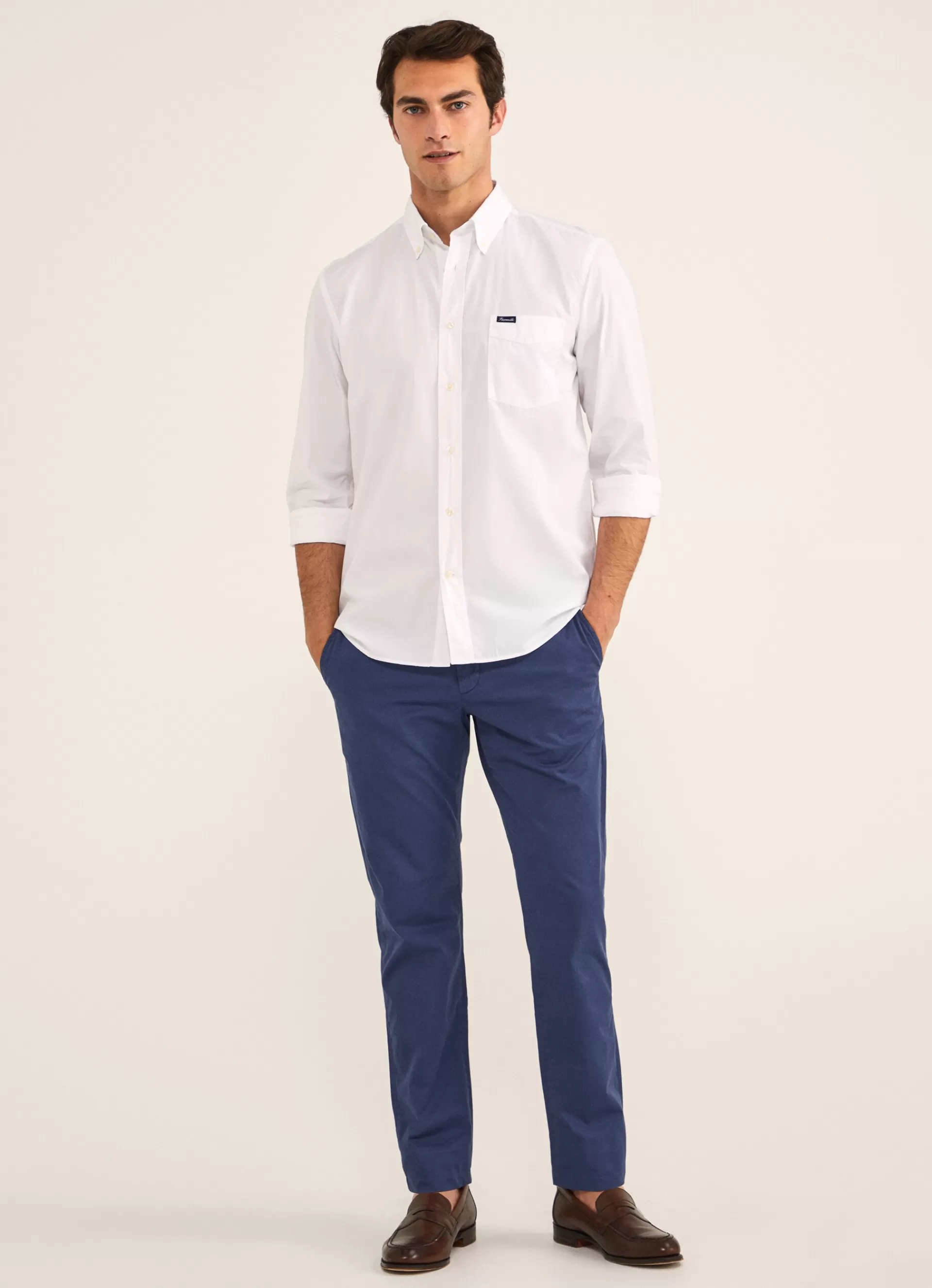 Chemises>Façonnable Chemise A Applique White/Navy