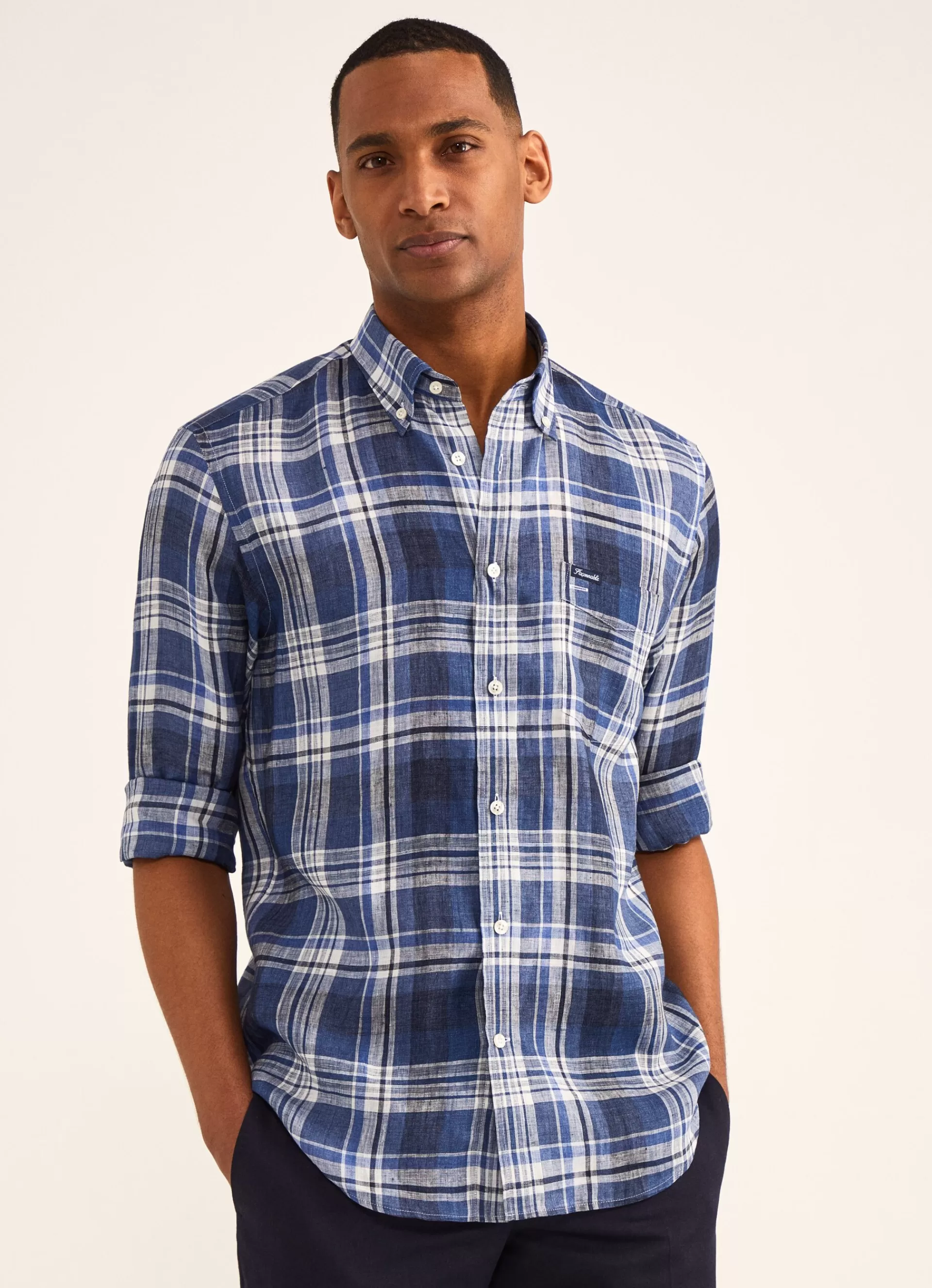 Chemises>Façonnable Chemise A Carreaux En Lin Multi Blue