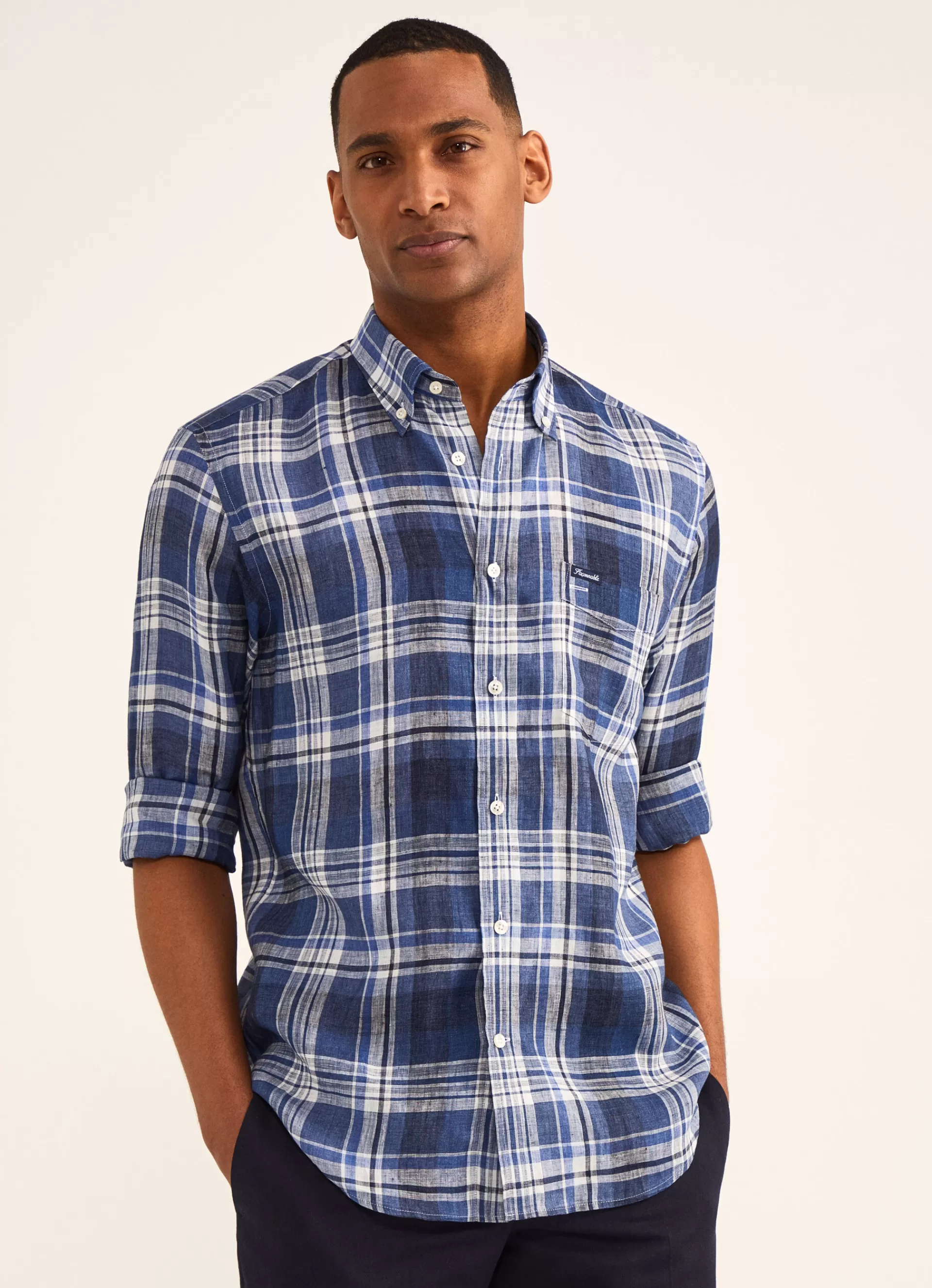 Lin>Façonnable Chemise A Carreaux En Lin Multi Blue