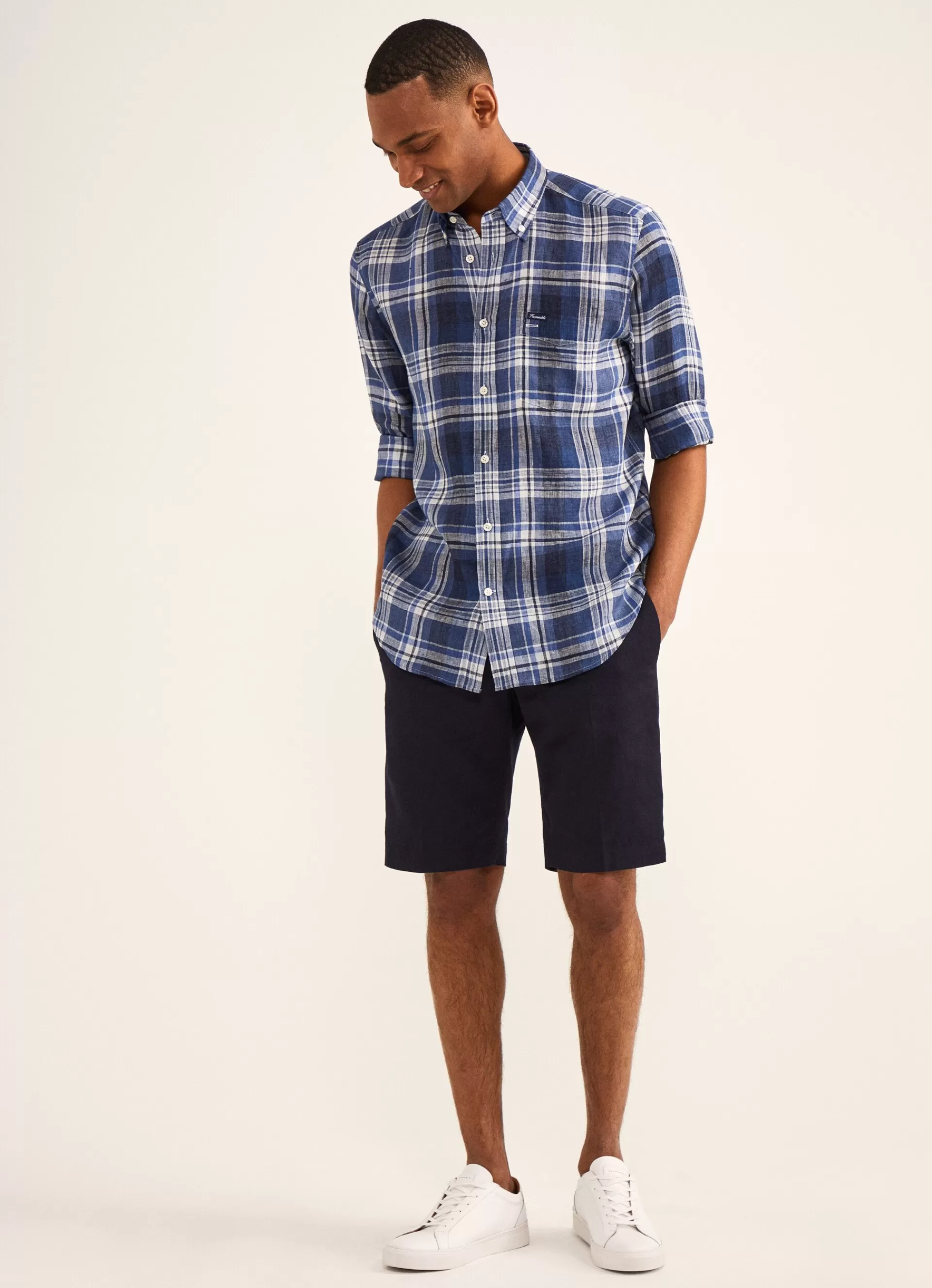 Chemises>Façonnable Chemise A Carreaux En Lin Multi Blue