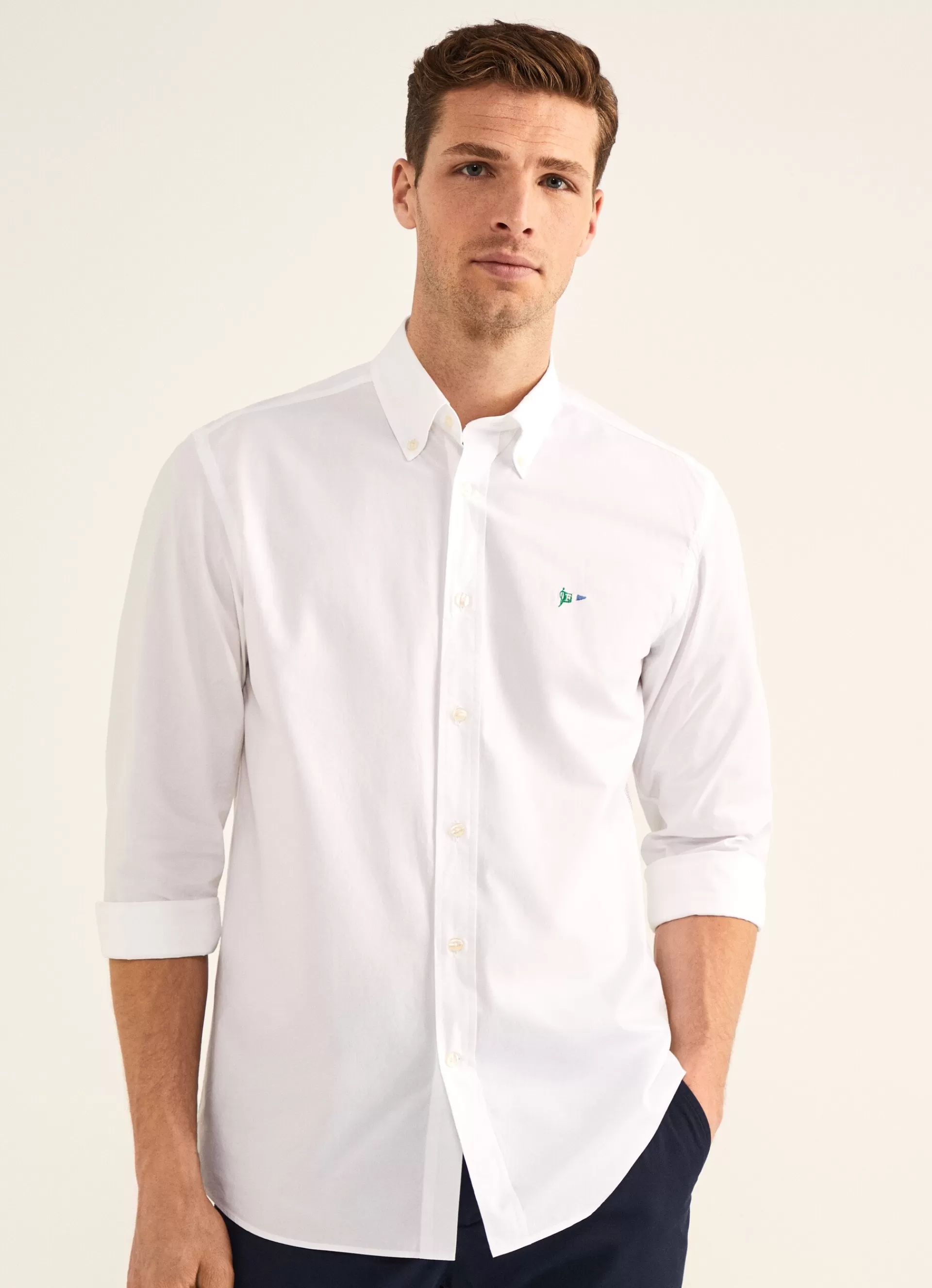 Chemises>Façonnable Chemise A Details Contrastes En Popeline White/Green
