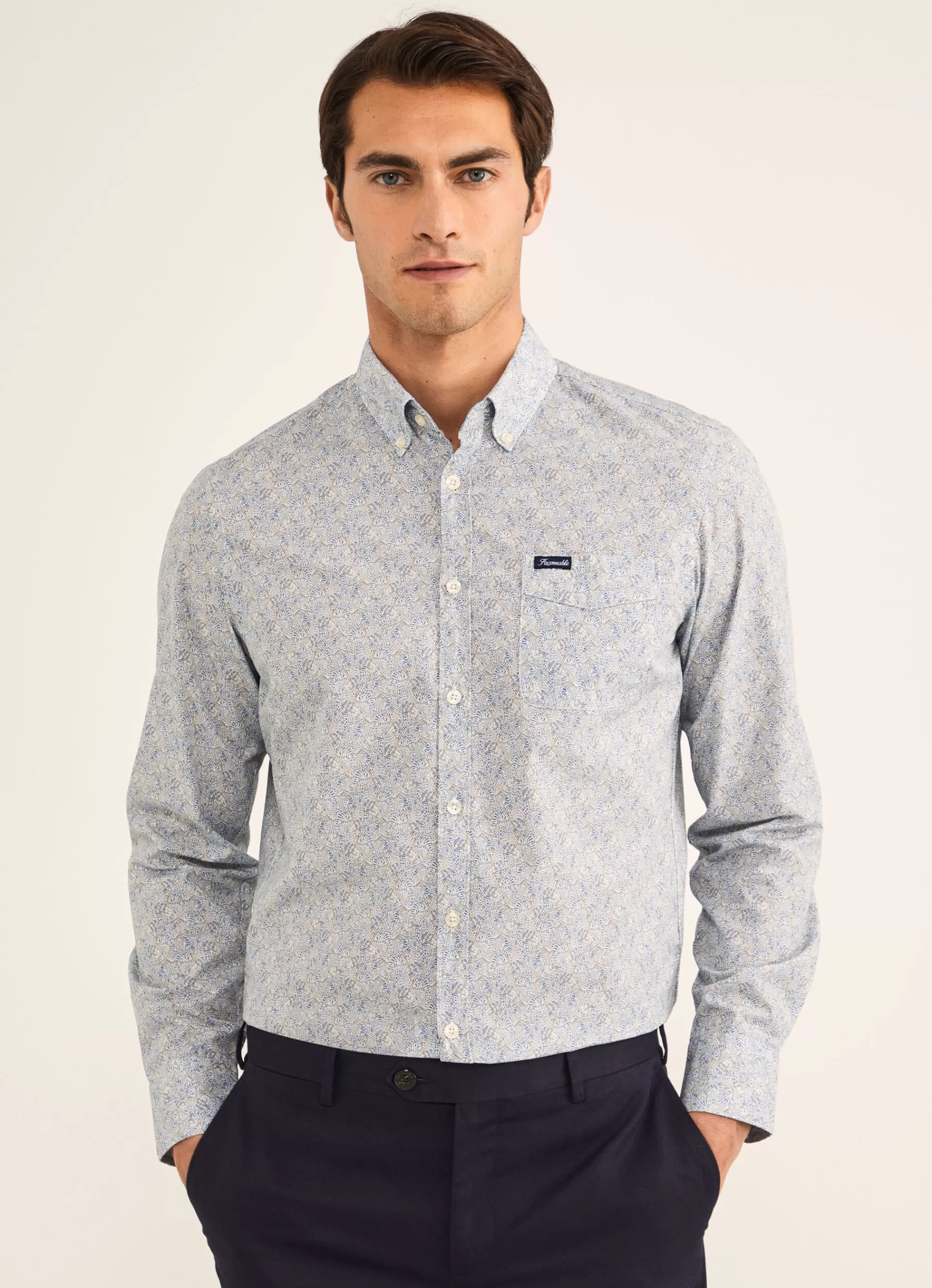 Chemises>Façonnable Chemise A Fleurs Blue/Denim