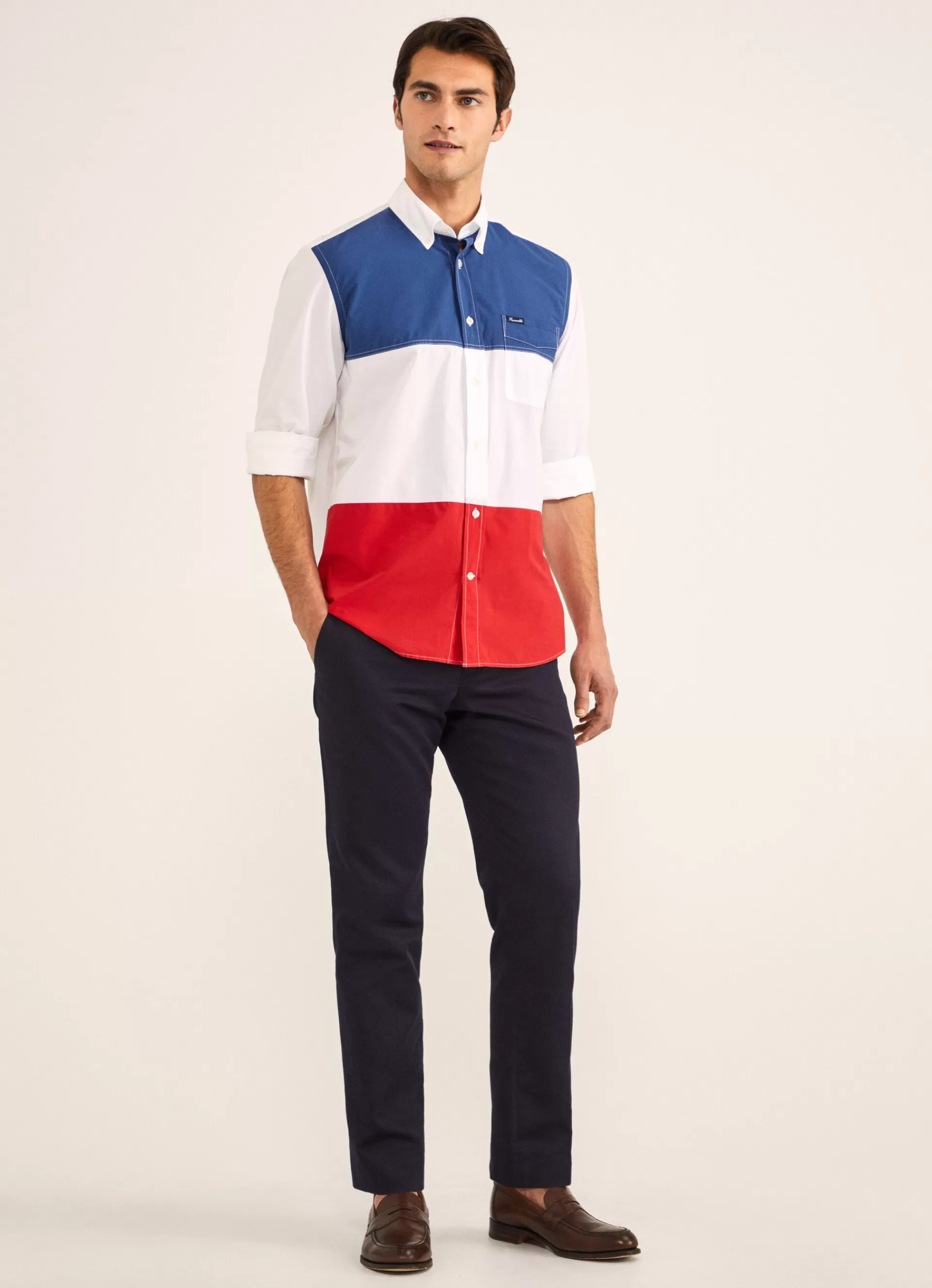 Chemises>Façonnable Chemise A Imprime Color Block White/Red