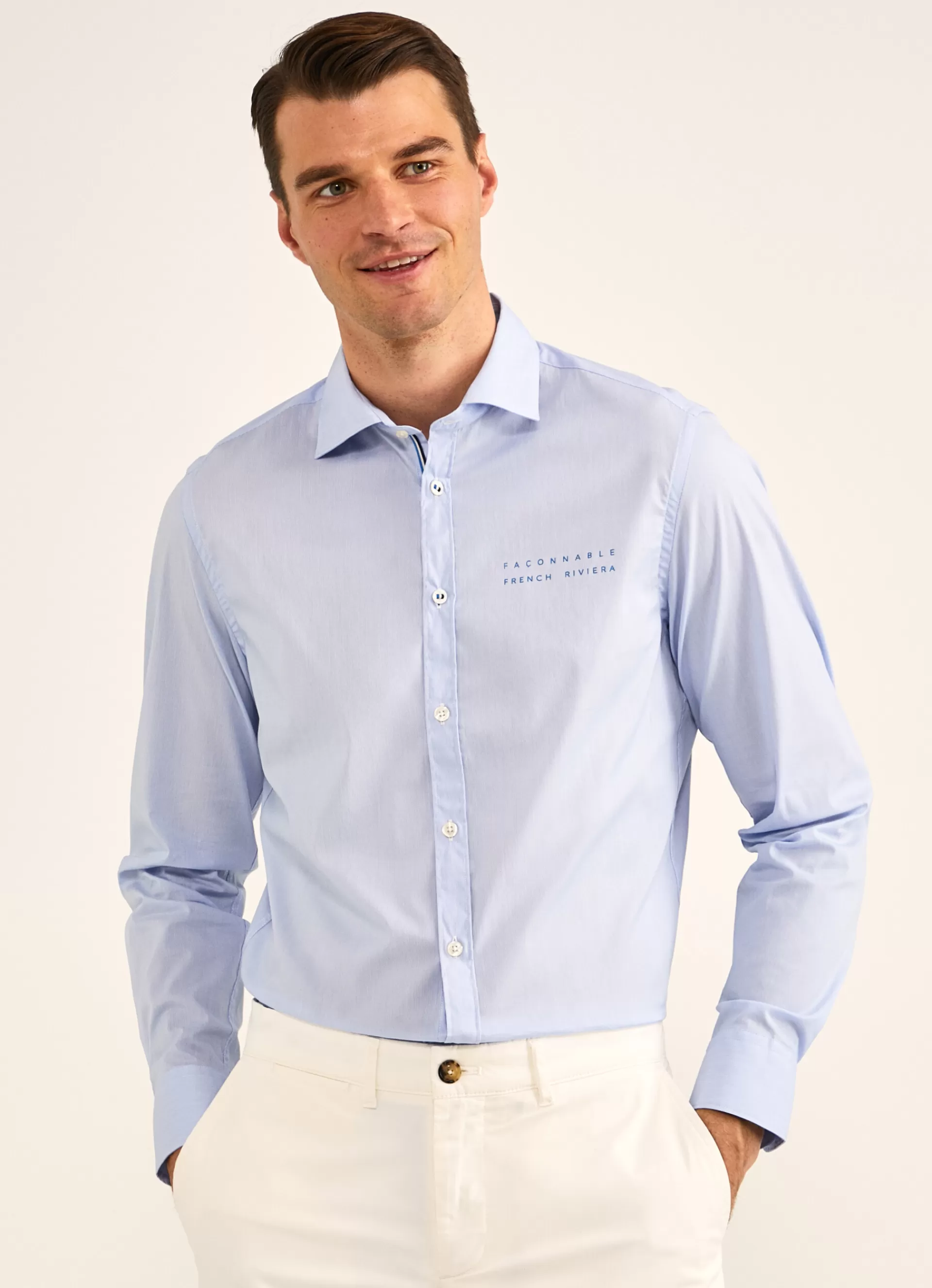 Chemises>Façonnable Chemise A Micromotif Raye Horizon Blue