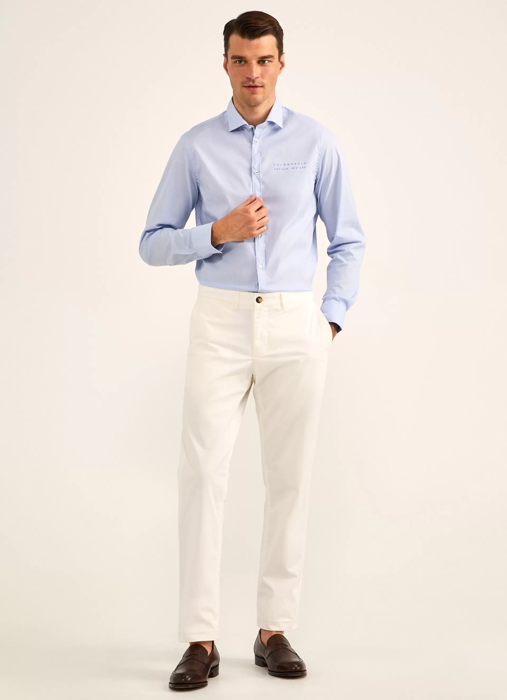 Chemises>Façonnable Chemise A Micromotif Raye Horizon Blue