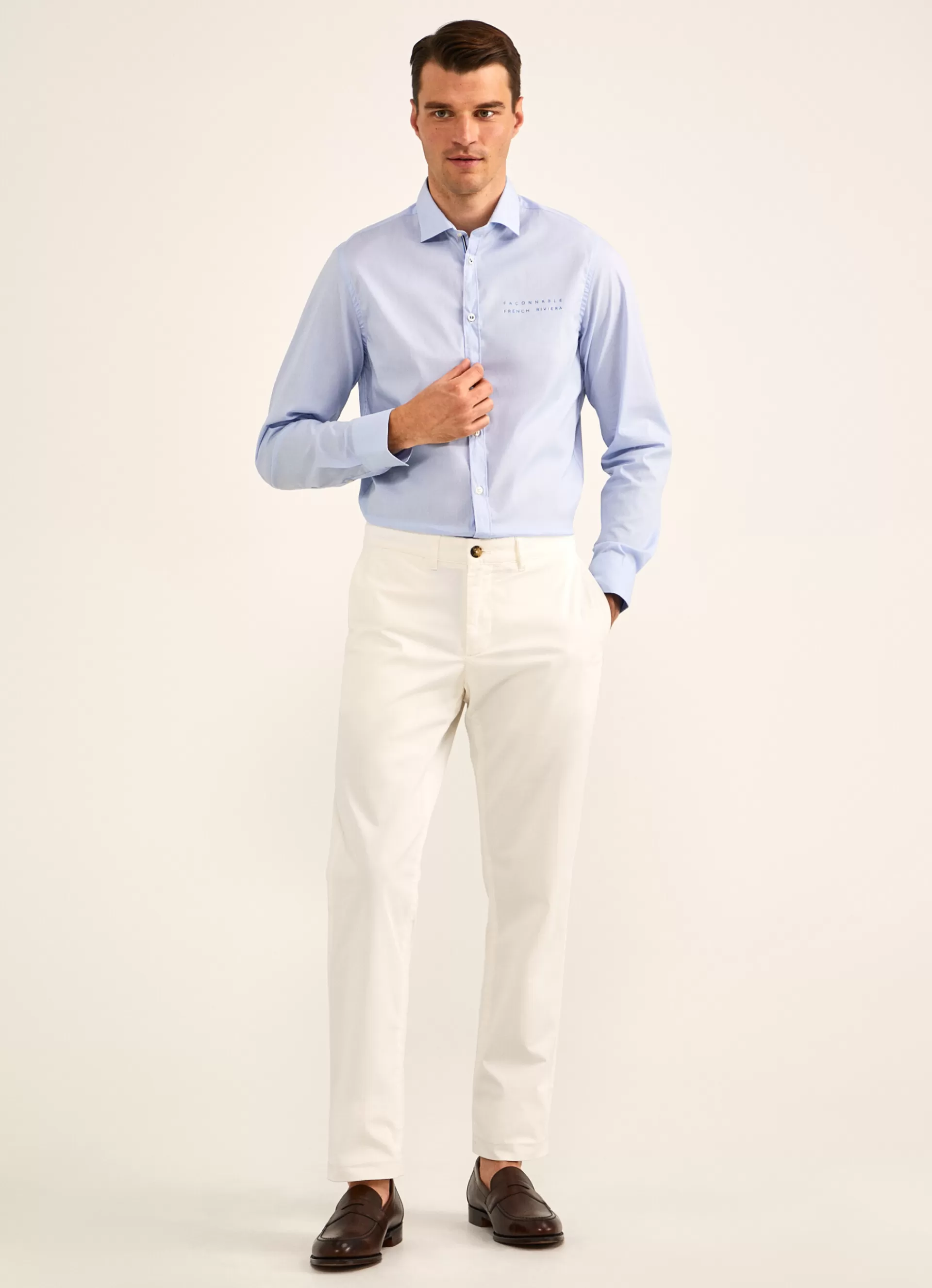 Chemises>Façonnable Chemise A Micromotif Raye Horizon Blue