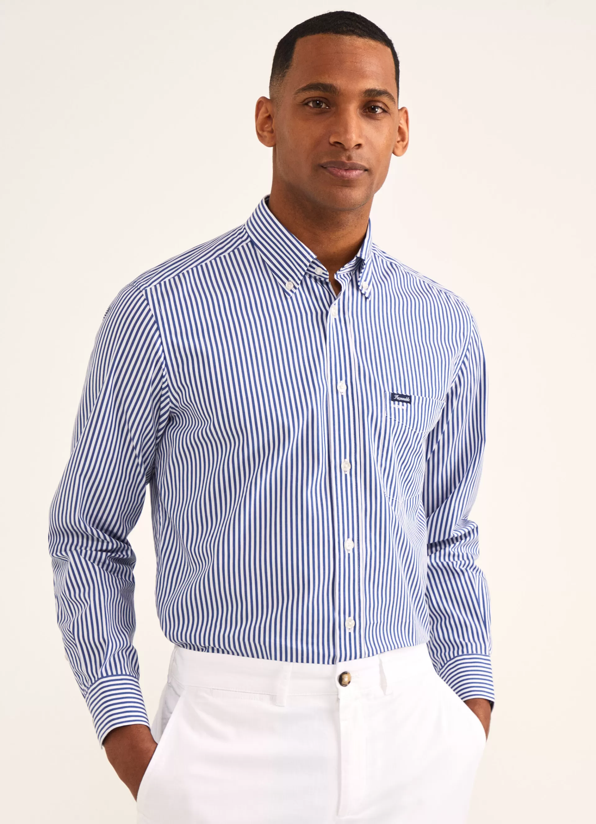 Chemises>Façonnable Chemise A Rayures Bengale En Popeline Naval Blue