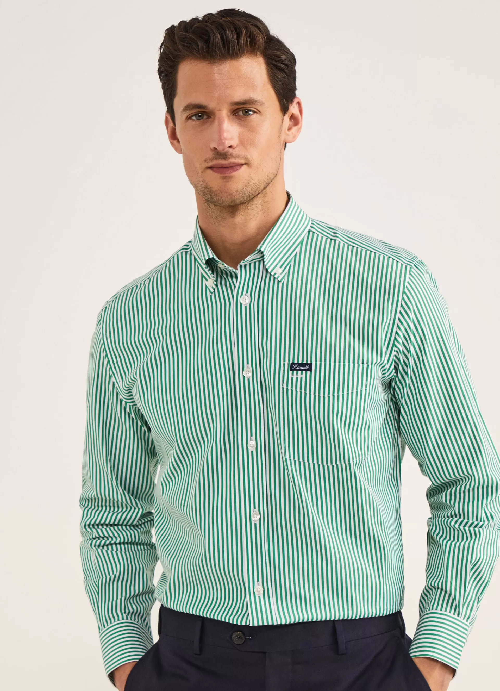 Chemises>Façonnable Chemise A Rayures Bengale En Popeline Bright Green