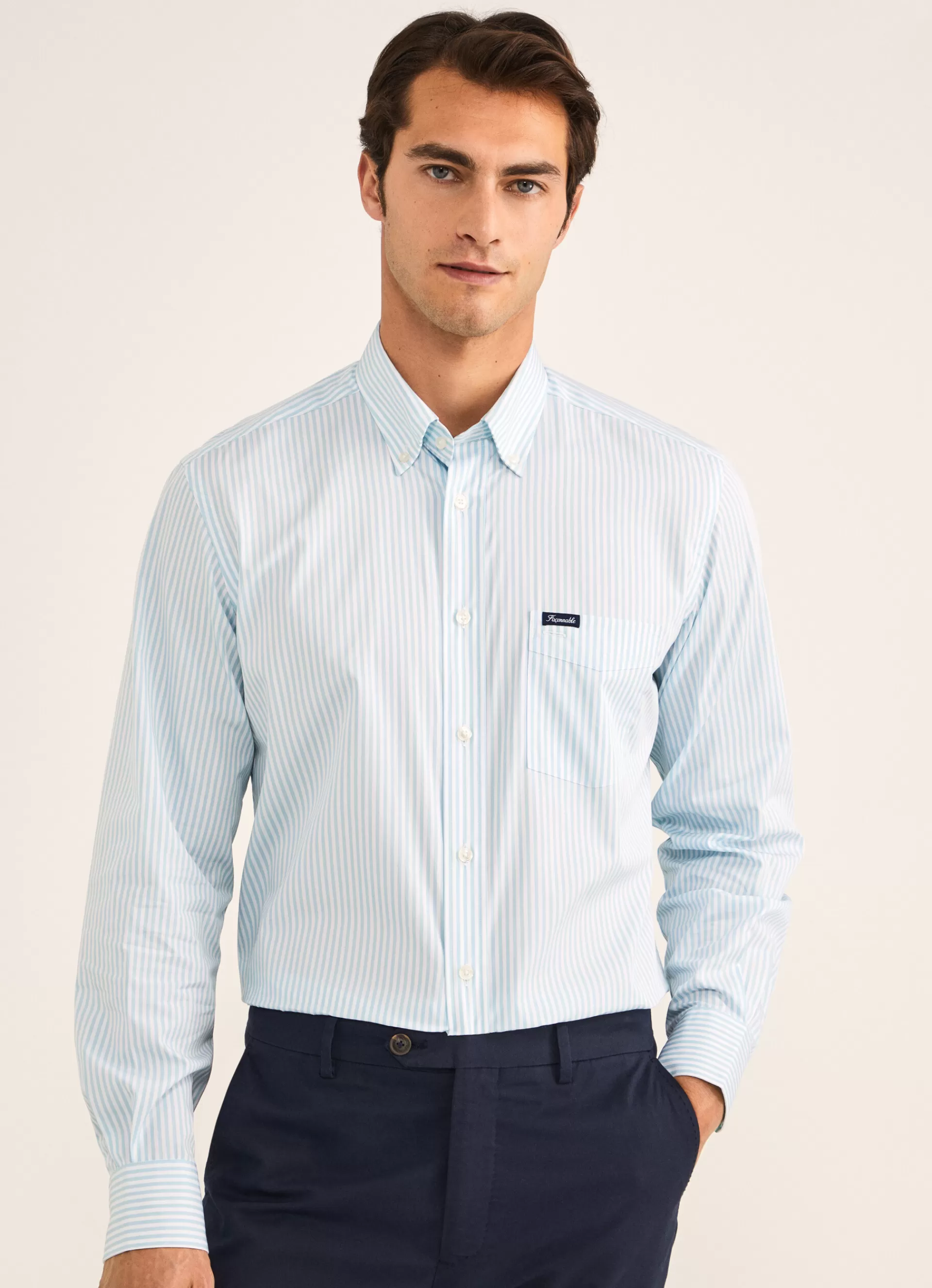 Chemises>Façonnable Chemise A Rayures Bengale En Popeline Aqua