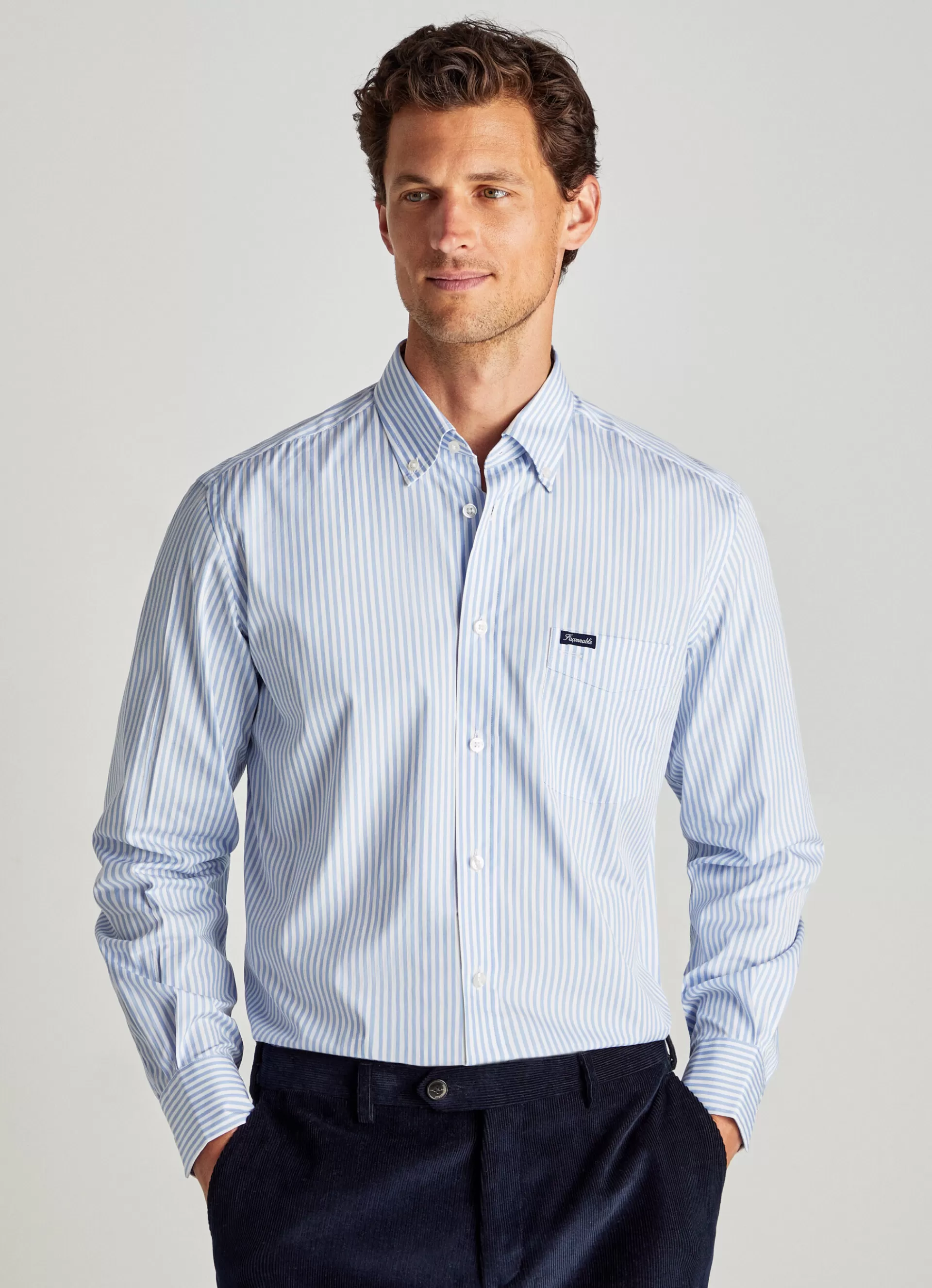 Chemises>Façonnable Chemise A Rayures Bengale En Popeline Horizon Blue