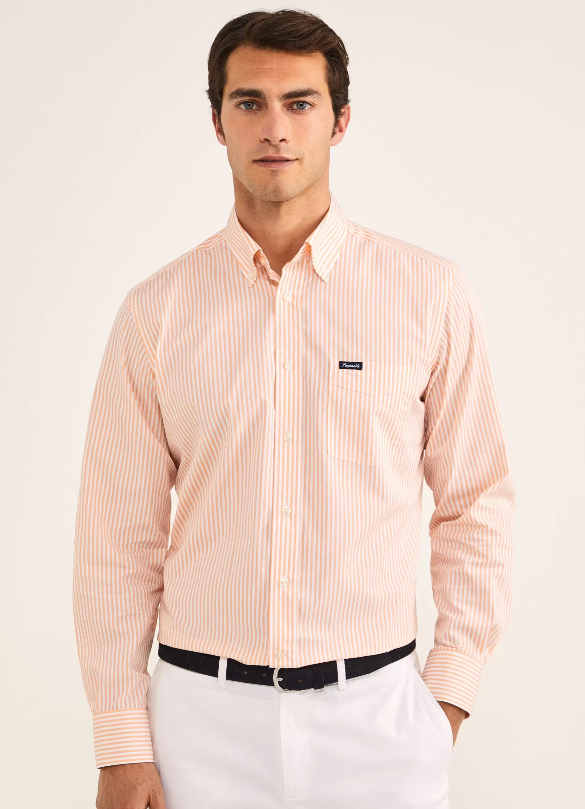 Chemises>Façonnable Chemise A Rayures Bengale En Popeline Acid Orange