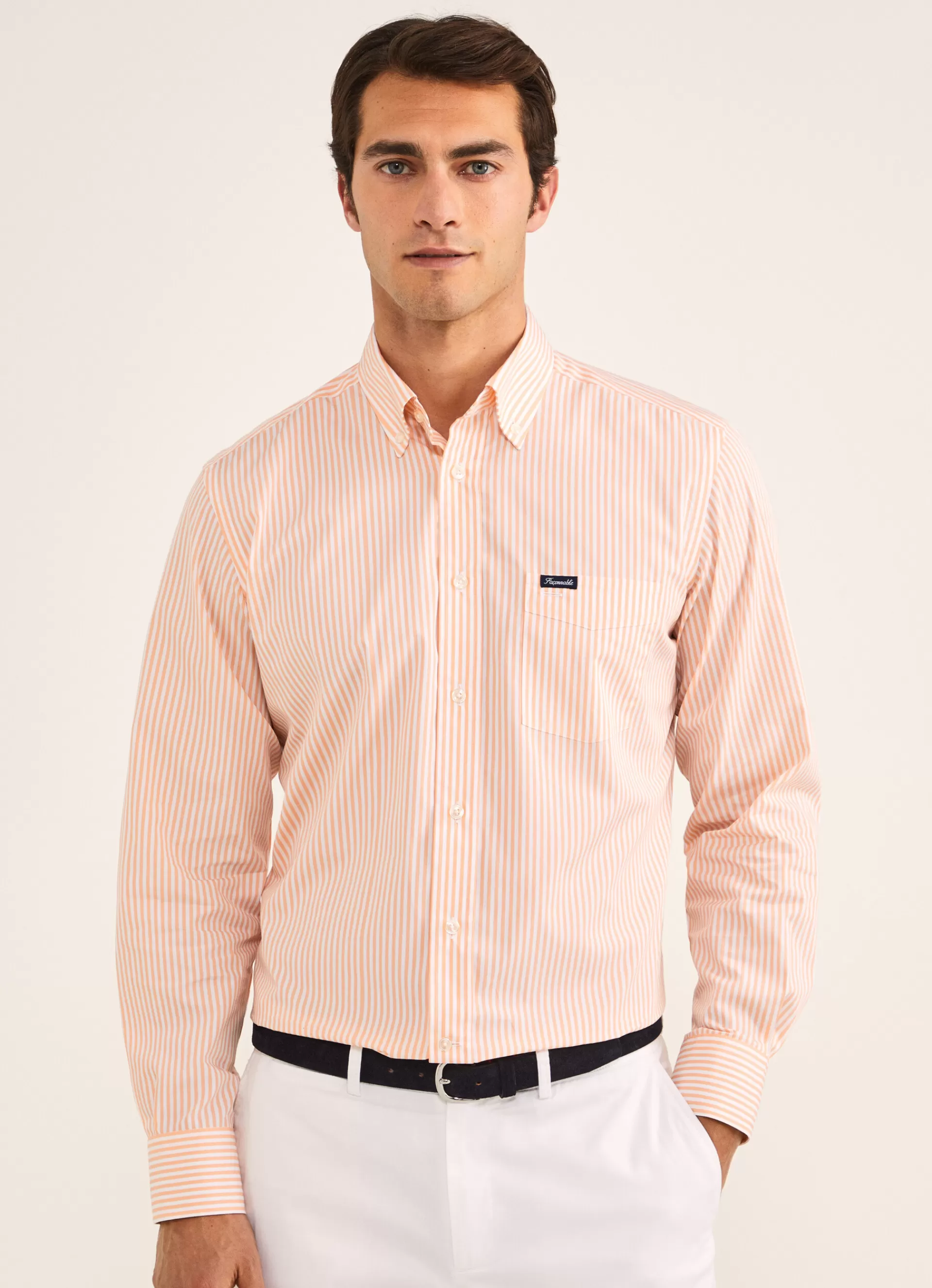 Chemises>Façonnable Chemise A Rayures Bengale En Popeline Acid Orange