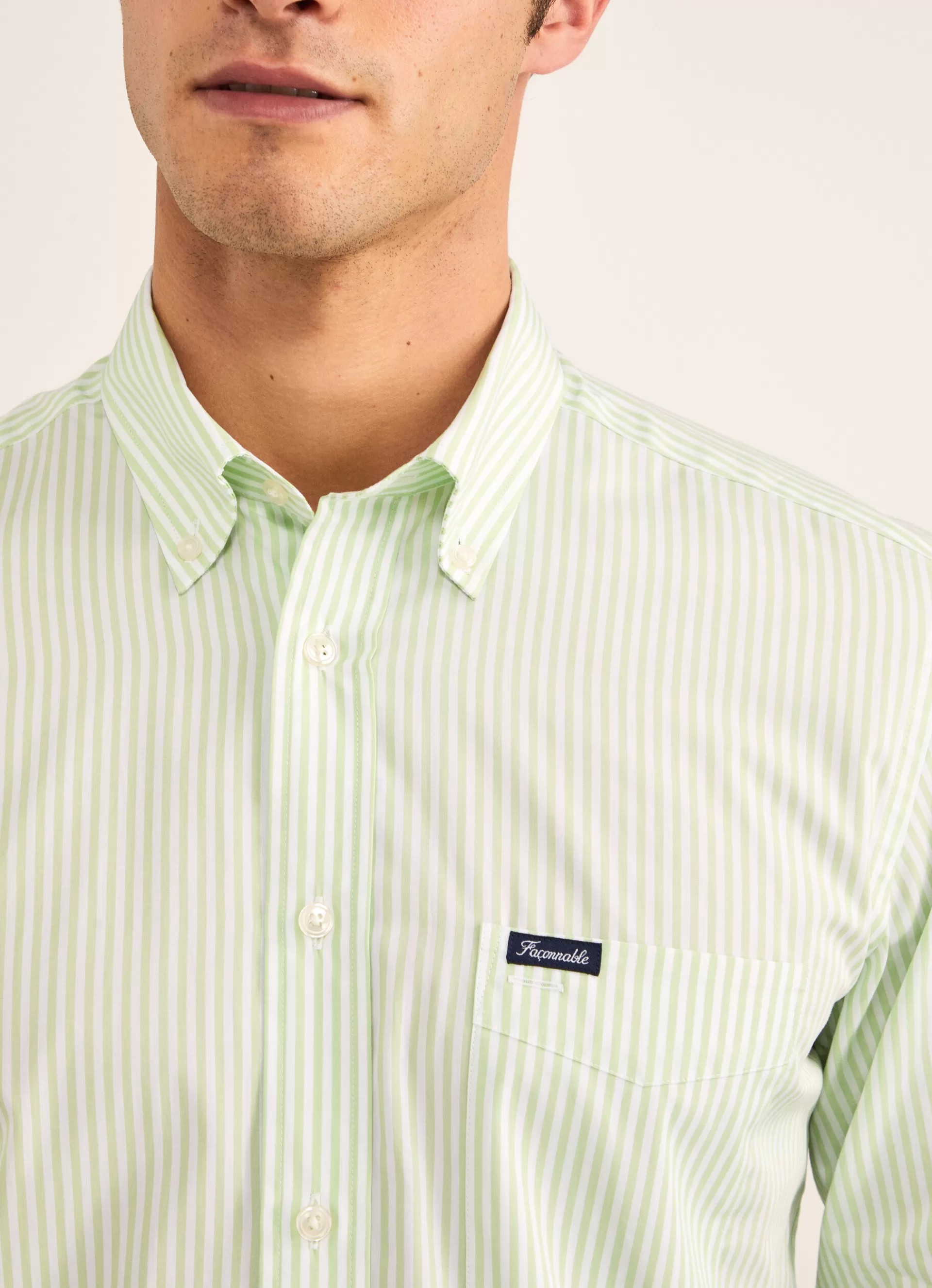 Chemises>Façonnable Chemise A Rayures Bengale En Popeline Light Green