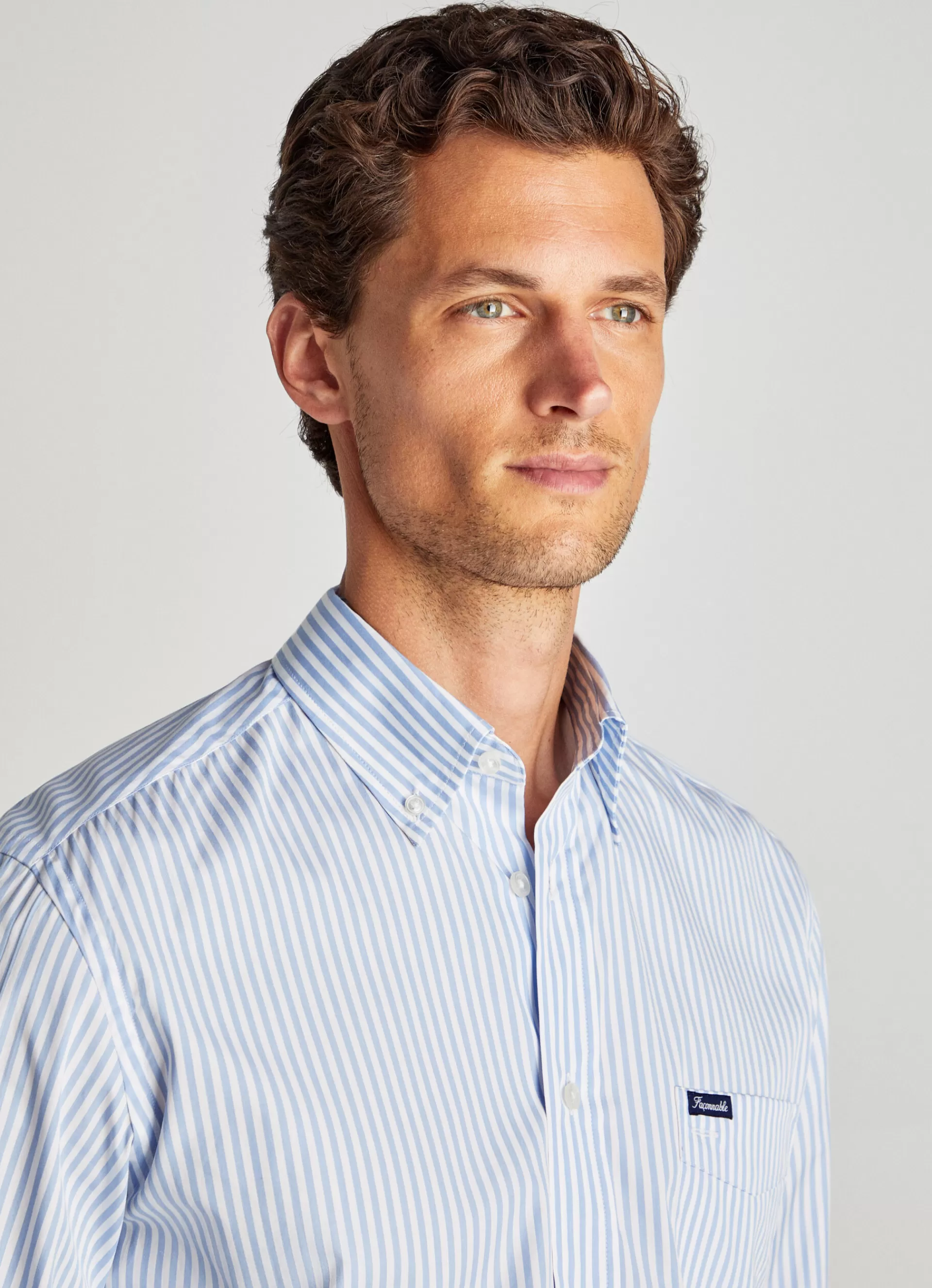 Chemises>Façonnable Chemise A Rayures Bengale En Popeline Horizon Blue