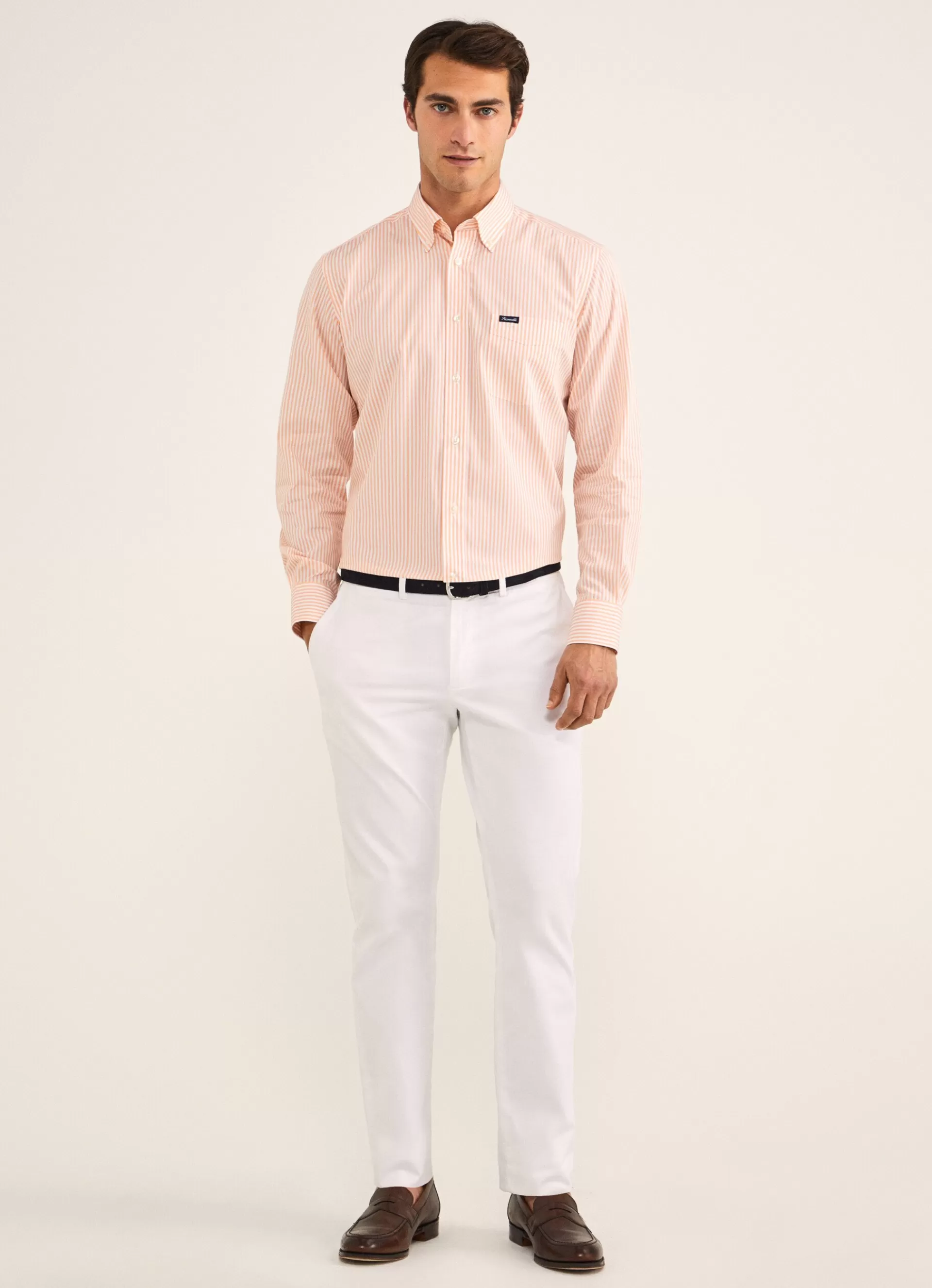 Chemises>Façonnable Chemise A Rayures Bengale En Popeline Acid Orange