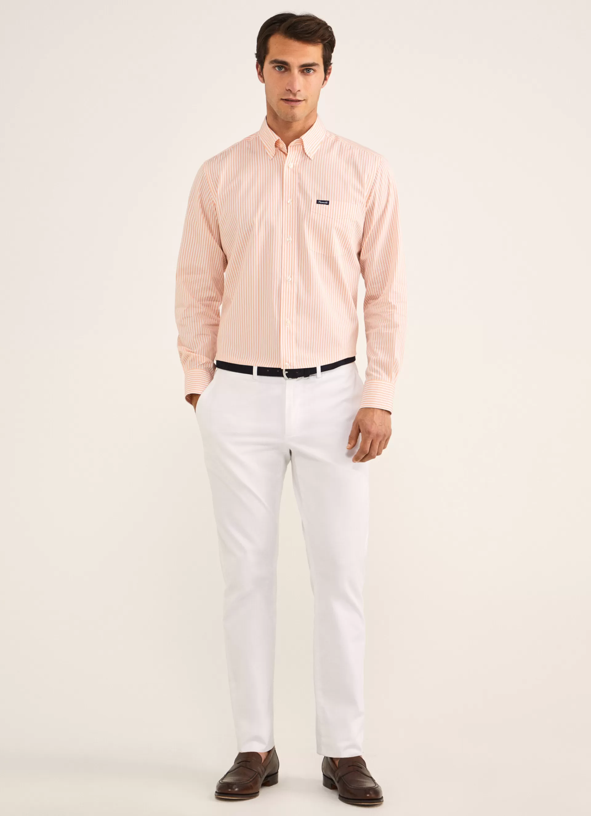 Chemises>Façonnable Chemise A Rayures Bengale En Popeline Acid Orange