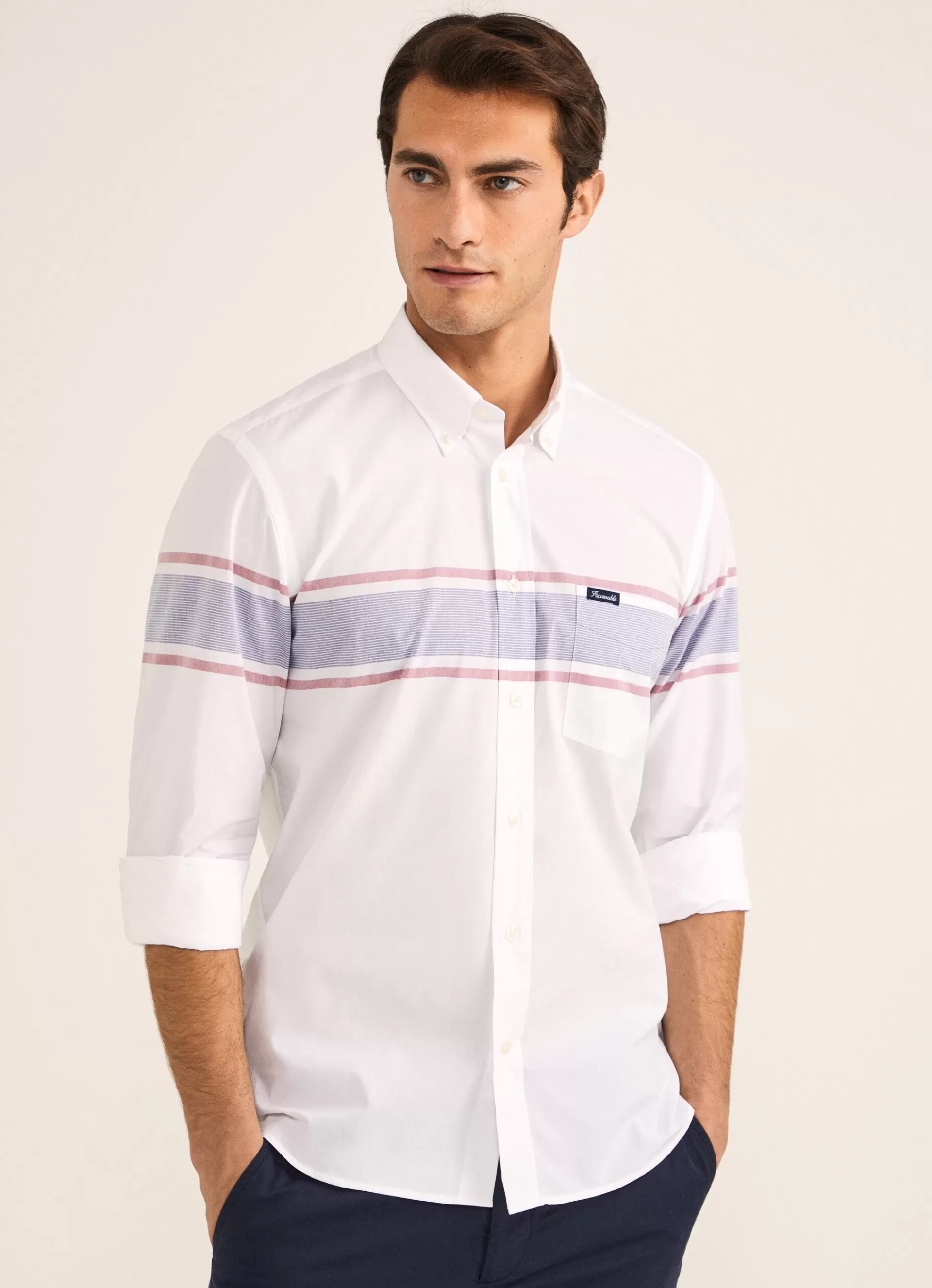 Chemises>Façonnable Chemise A Rayures Contrastees White/Multi