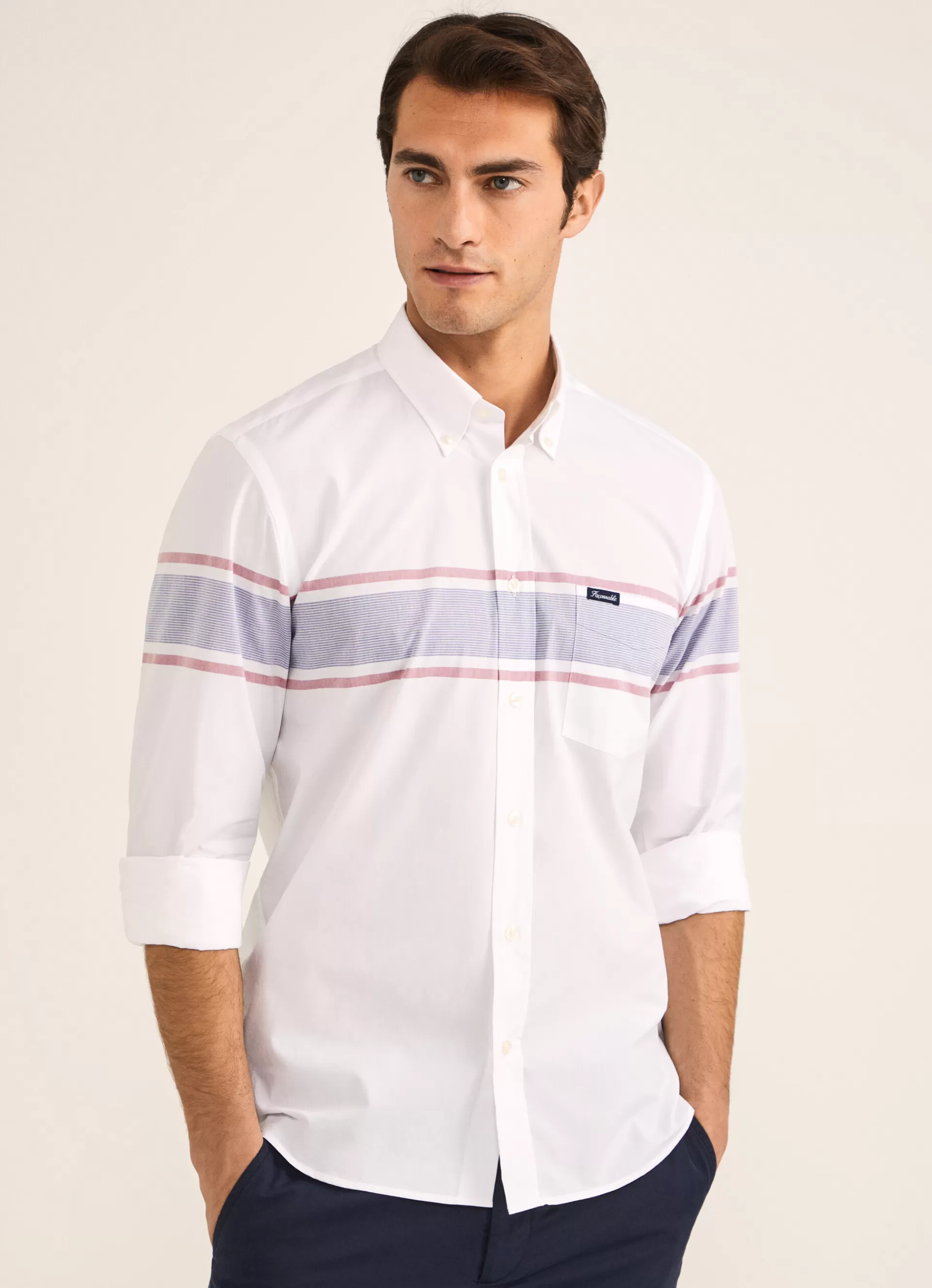 Chemises>Façonnable Chemise A Rayures Contrastees White/Multi