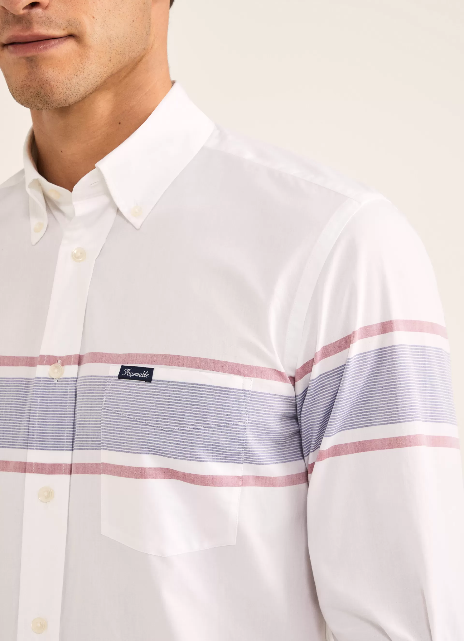 Chemises>Façonnable Chemise A Rayures Contrastees White/Multi