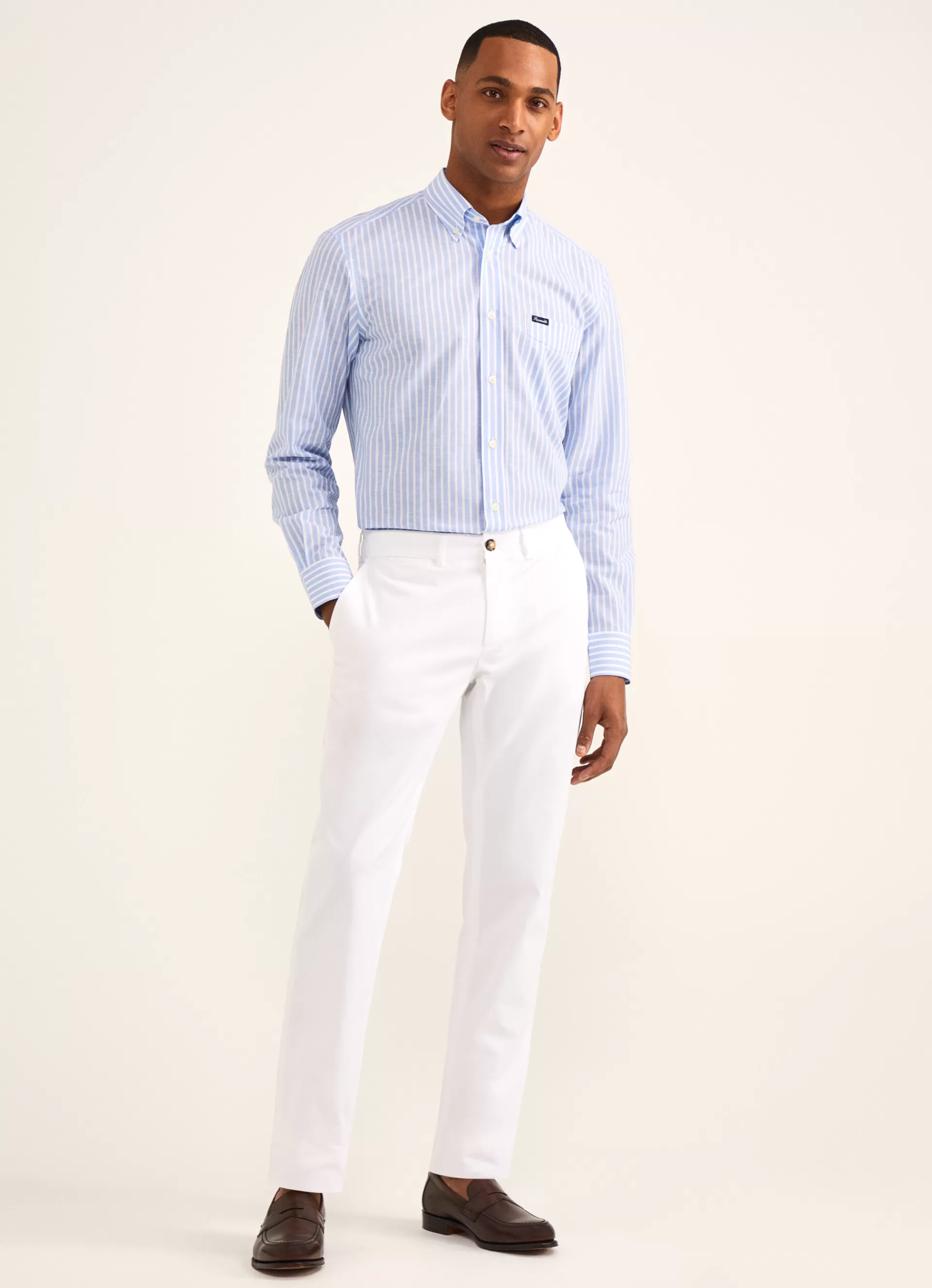 Lin>Façonnable Chemise A Rayures En Coton Et Lin Horizon Blue