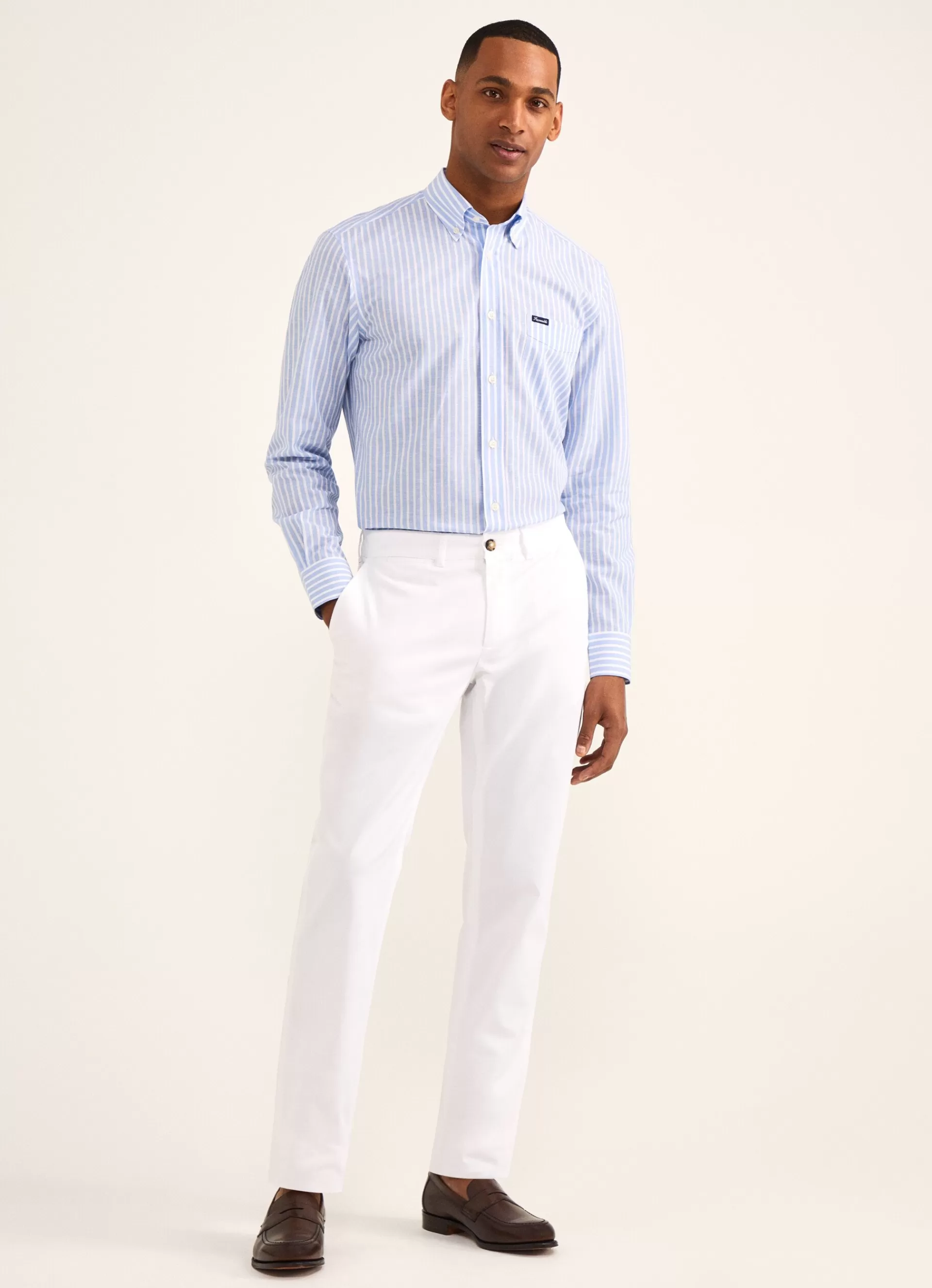 Chemises>Façonnable Chemise A Rayures En Coton Et Lin Horizon Blue