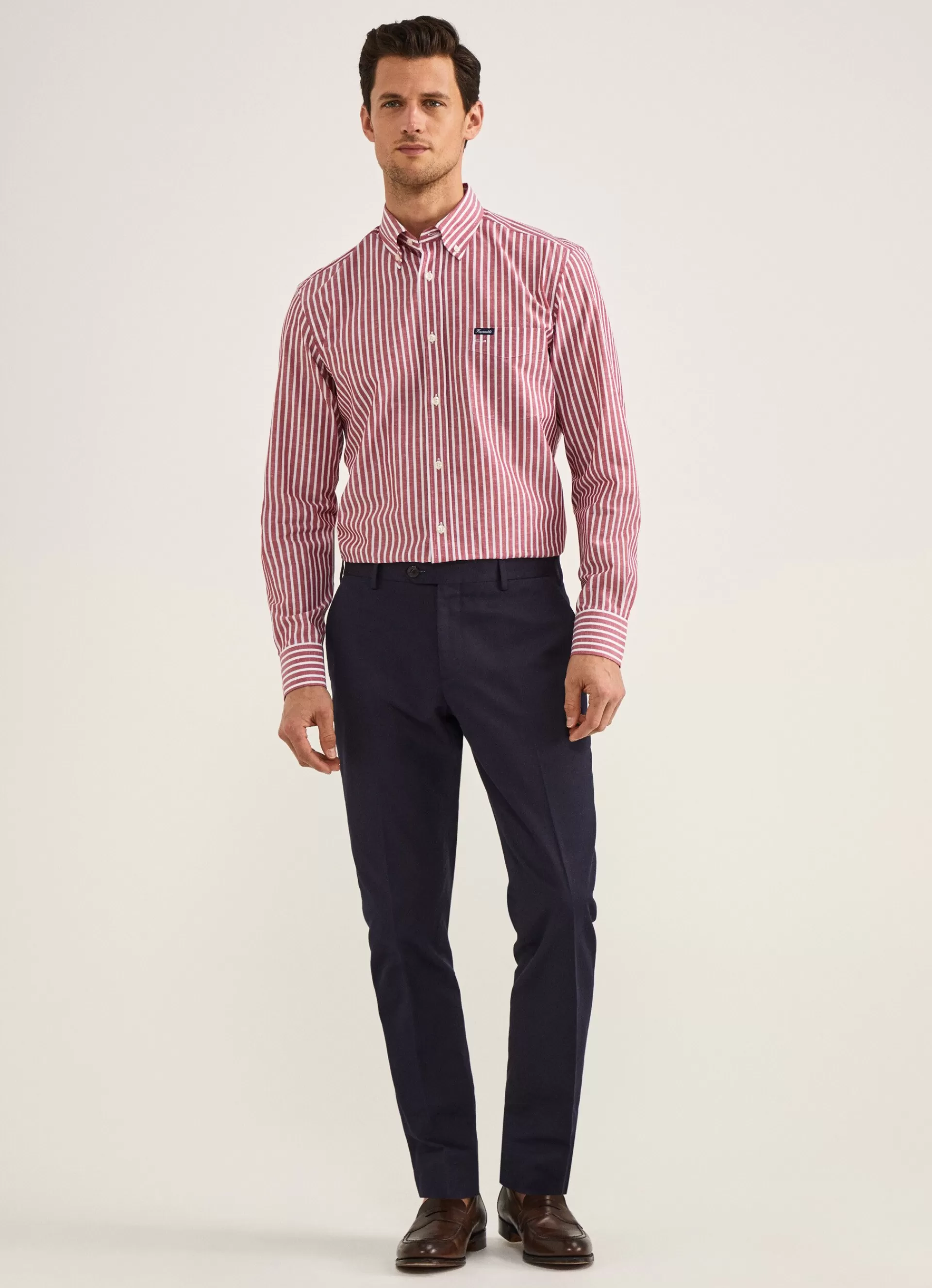 Chemises>Façonnable Chemise A Rayures En Coton Et Lin Mars Red