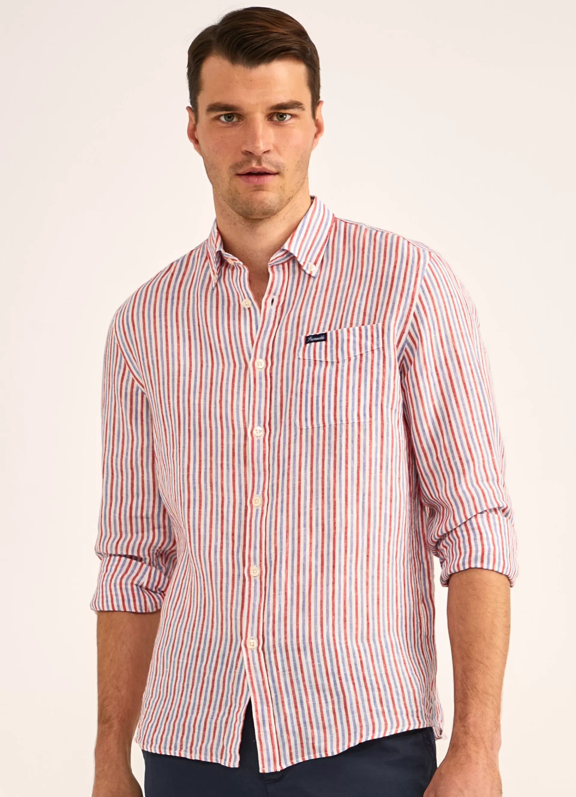 Lin>Façonnable Chemise A Rayures En Lin Blue/Red