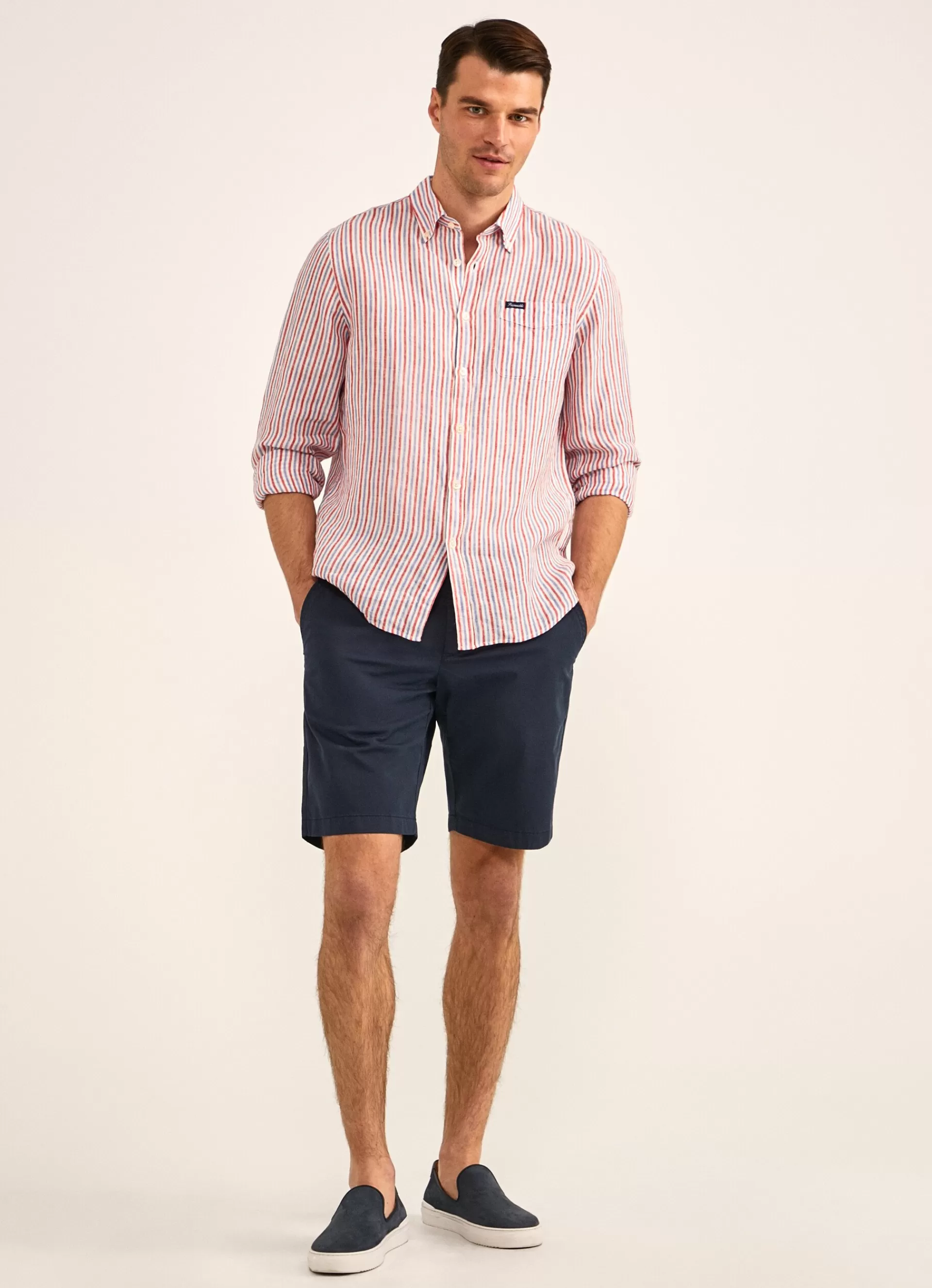 Chemises>Façonnable Chemise A Rayures En Lin Blue/Red