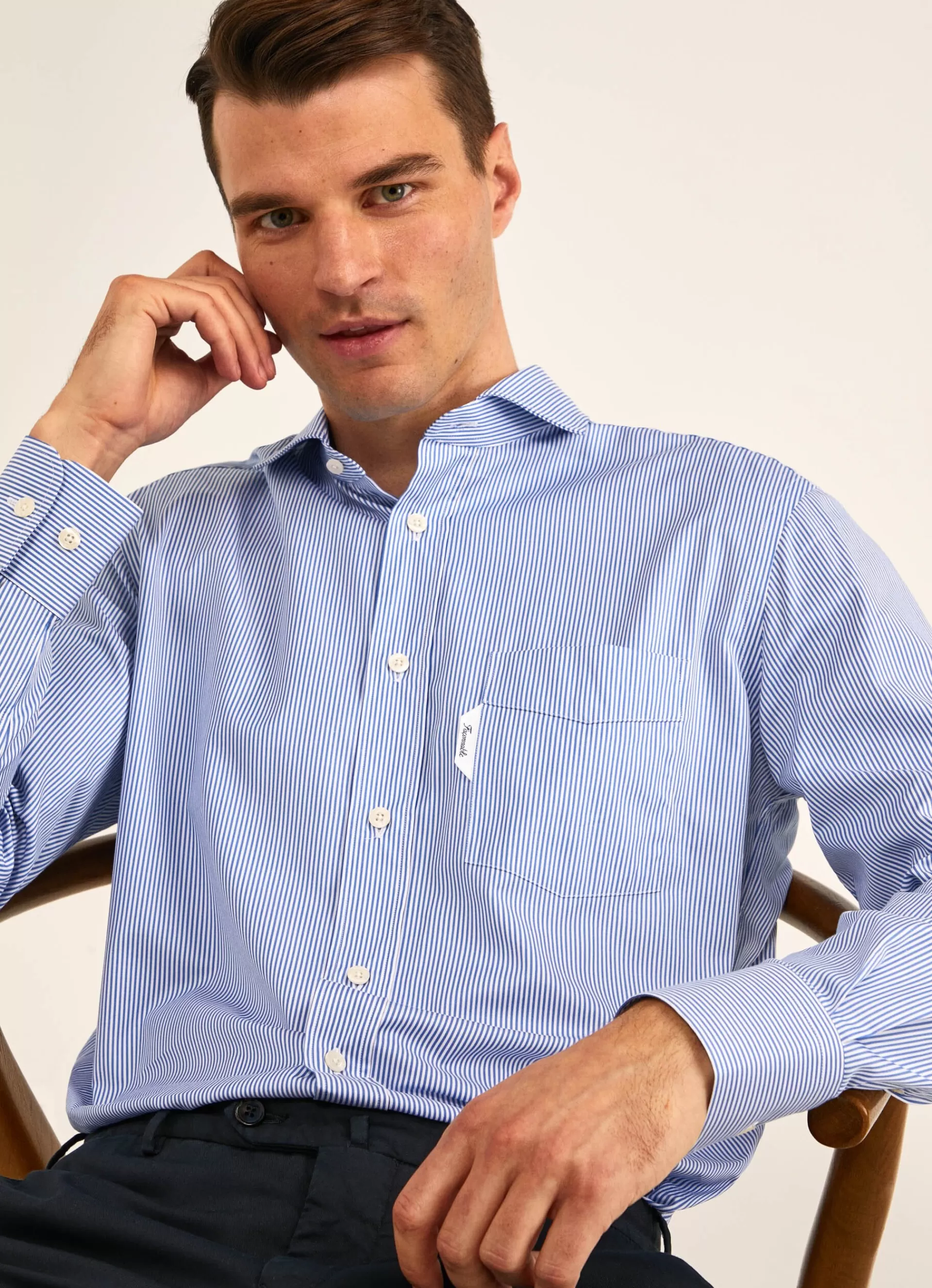 Chemises>Façonnable Chemise A Rayures En Lyocell Blue