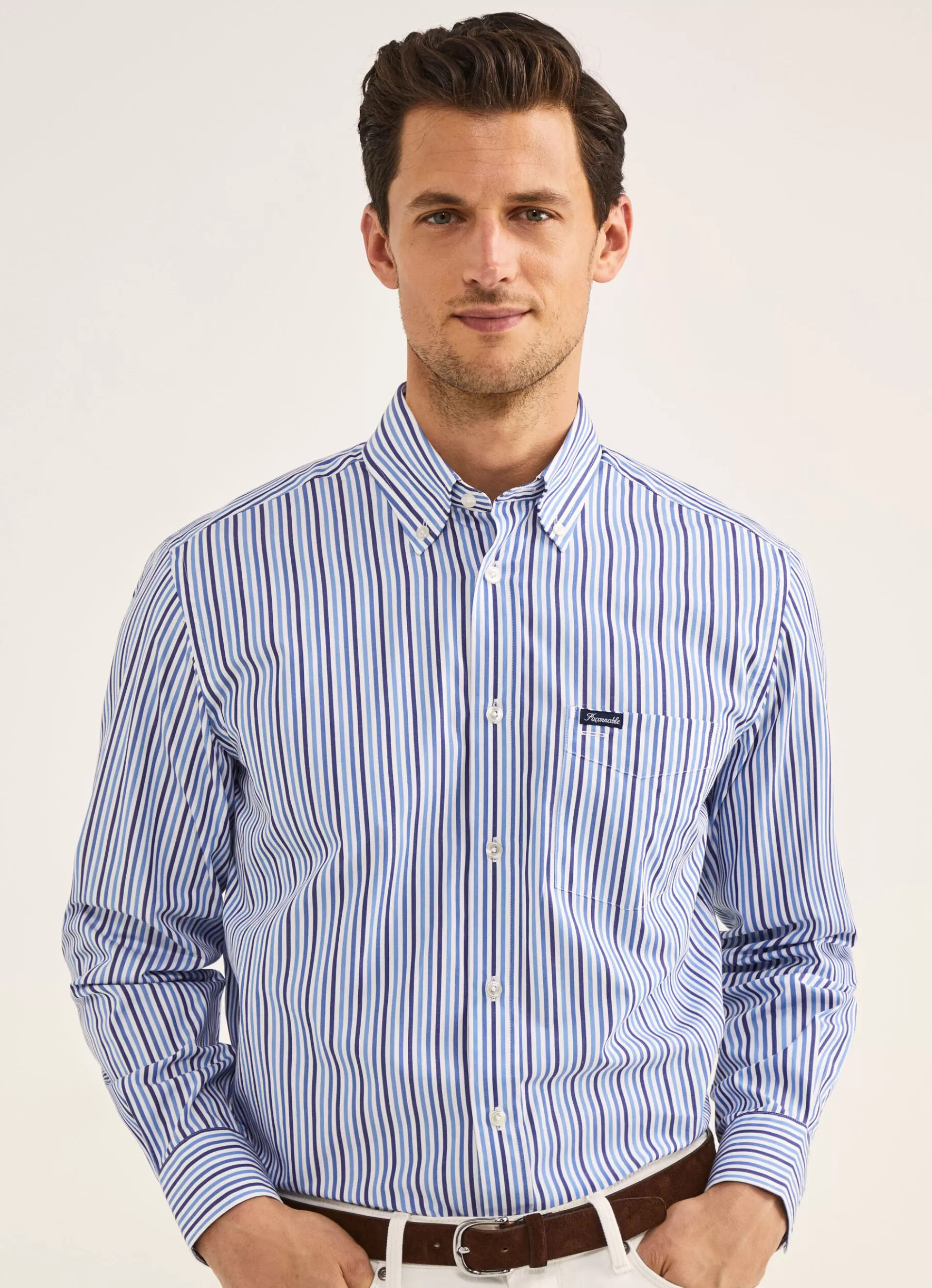 Chemises>Façonnable Chemise A Rayures En Popeline Multi Blue