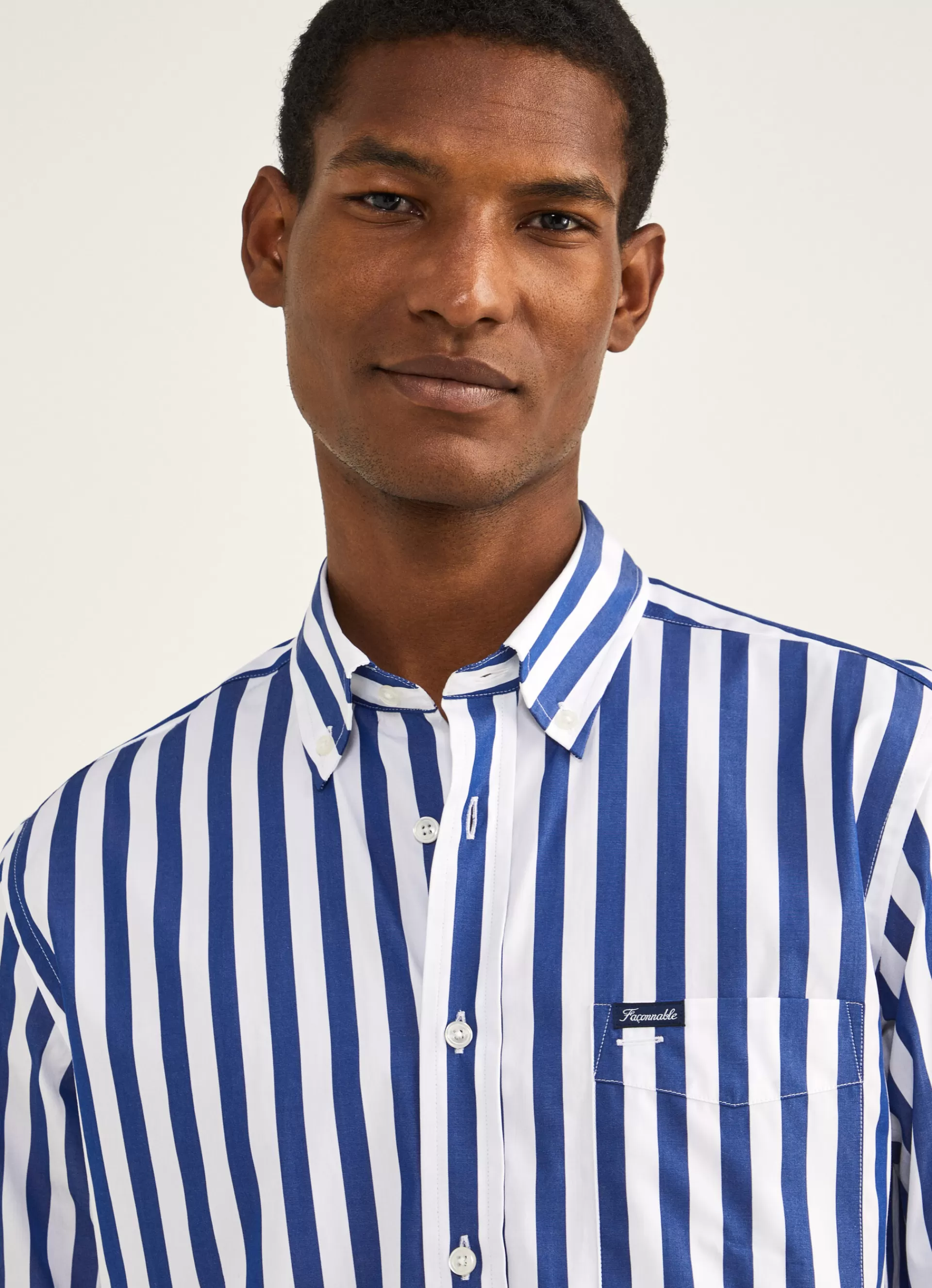 Chemises>Façonnable Chemise A Rayures En Popeline Naval Blue