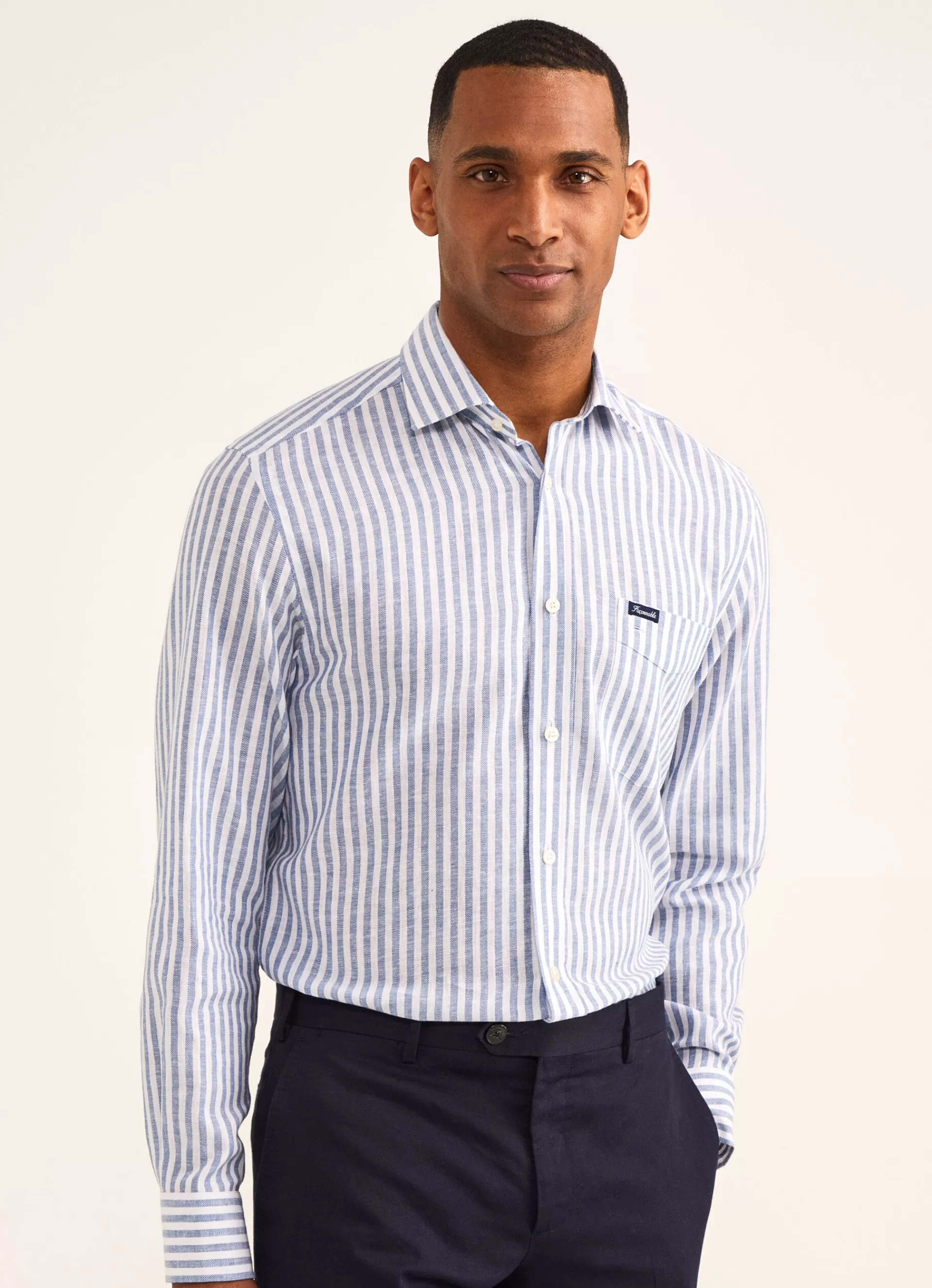 Chemises>Façonnable Chemise A Rayures En Serge Horizon Blue