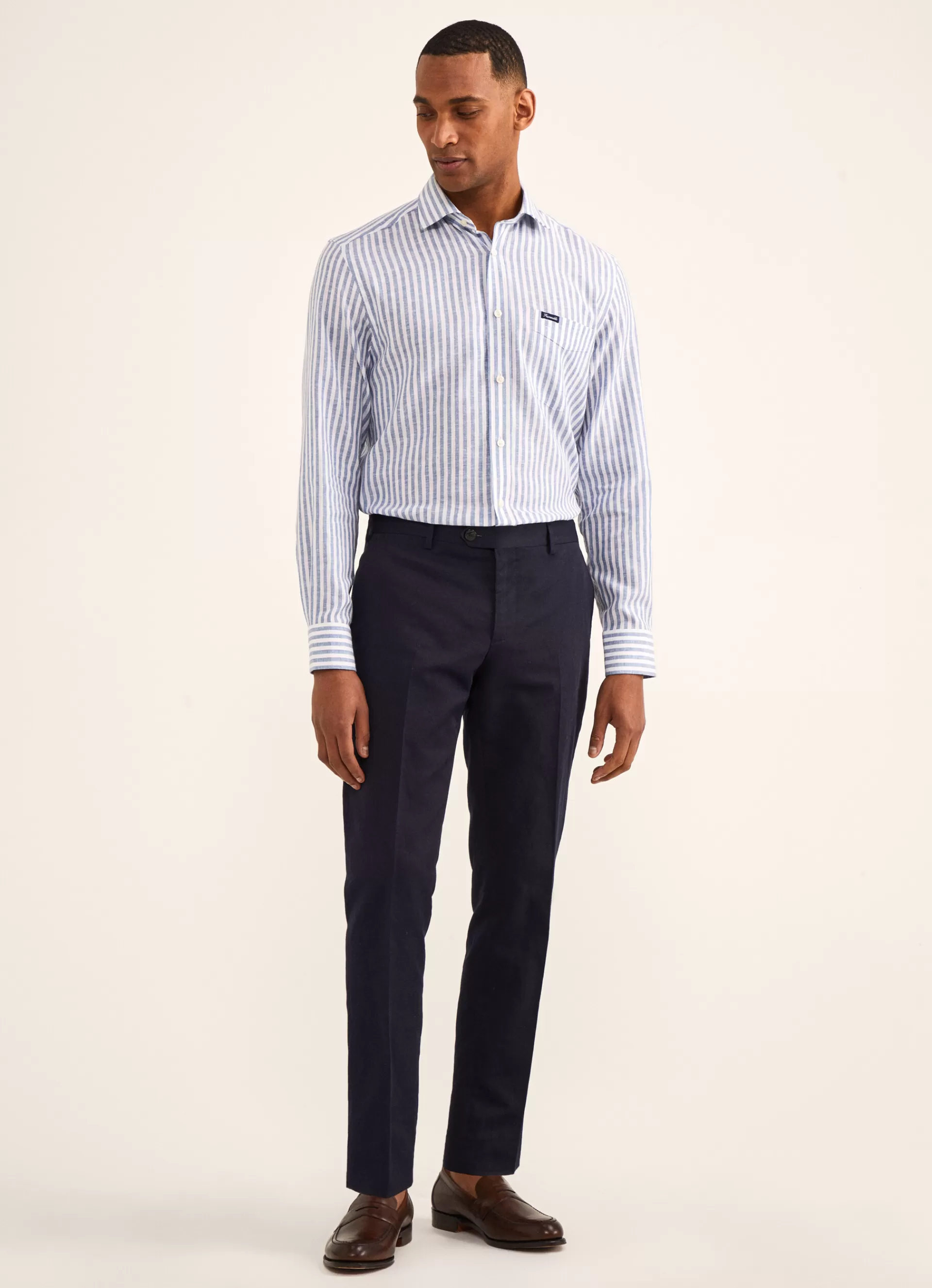 Chemises>Façonnable Chemise A Rayures En Serge Horizon Blue