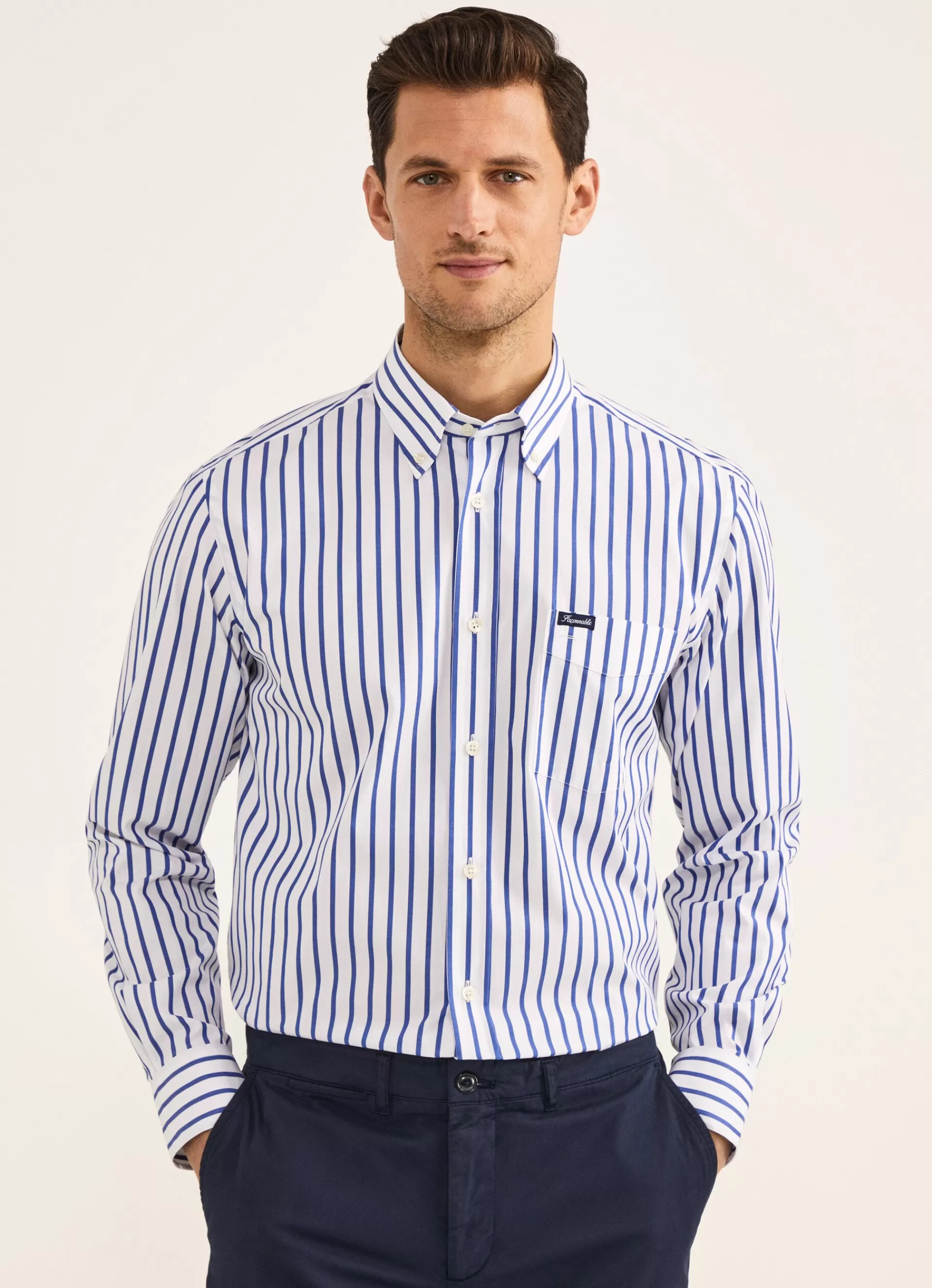 Chemises>Façonnable Chemise A Rayures Larges En Popeline Blue