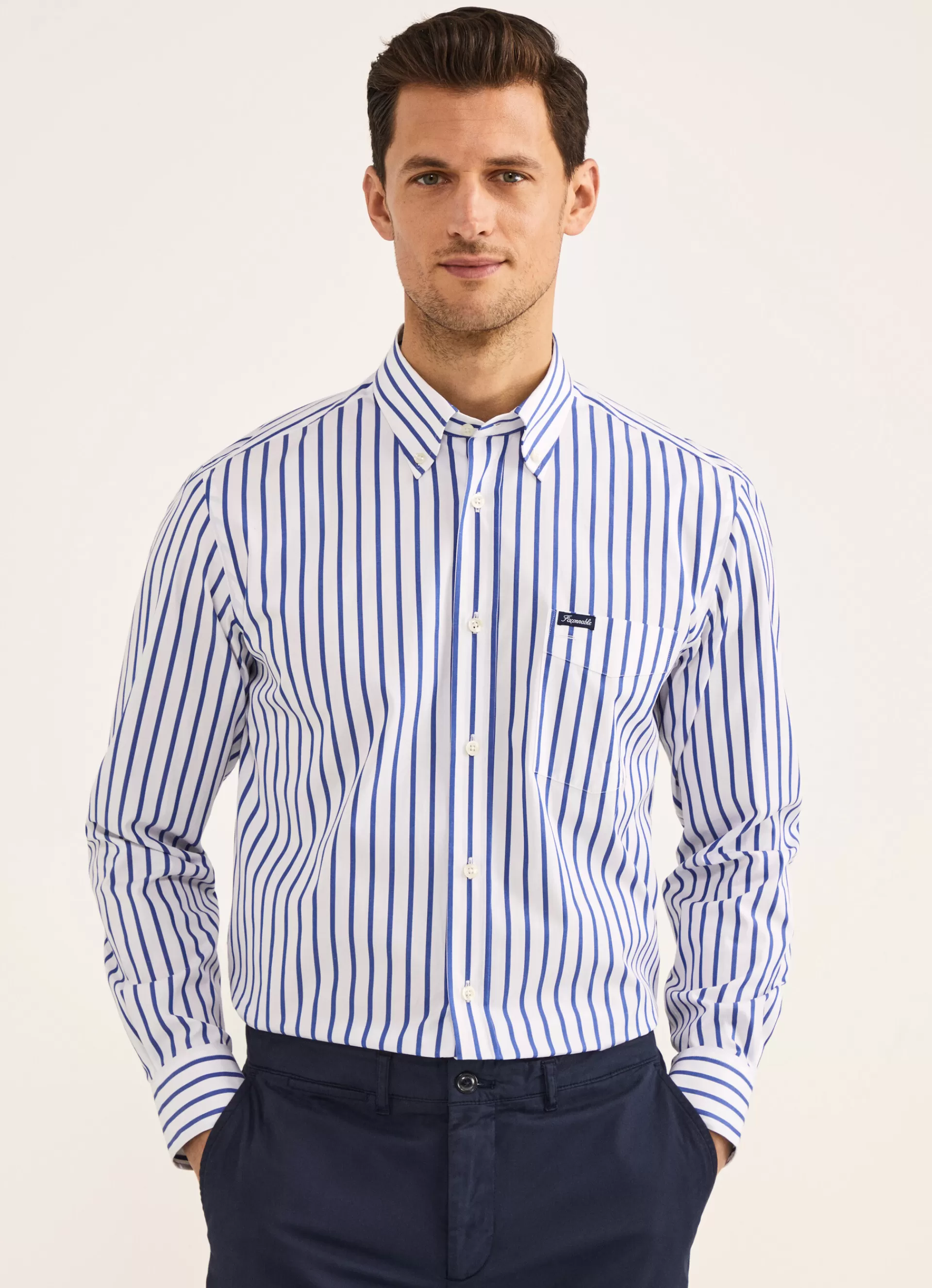 Chemises>Façonnable Chemise A Rayures Larges En Popeline Blue