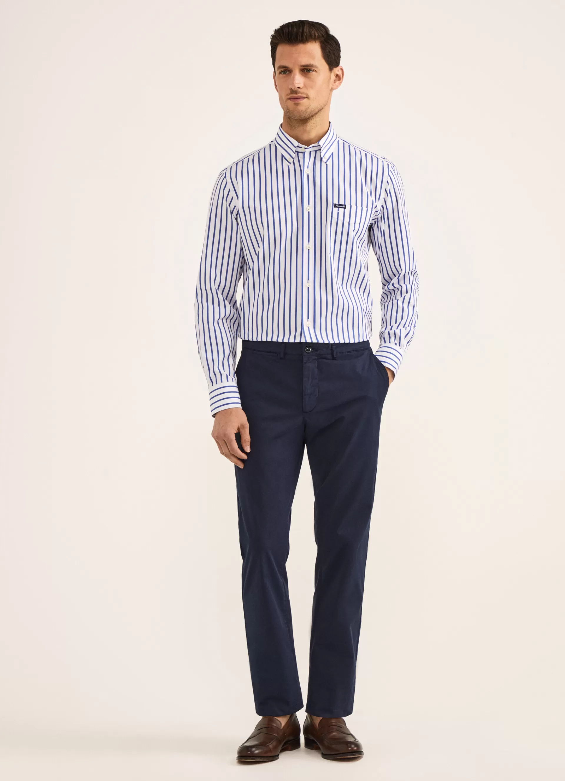 Chemises>Façonnable Chemise A Rayures Larges En Popeline Blue