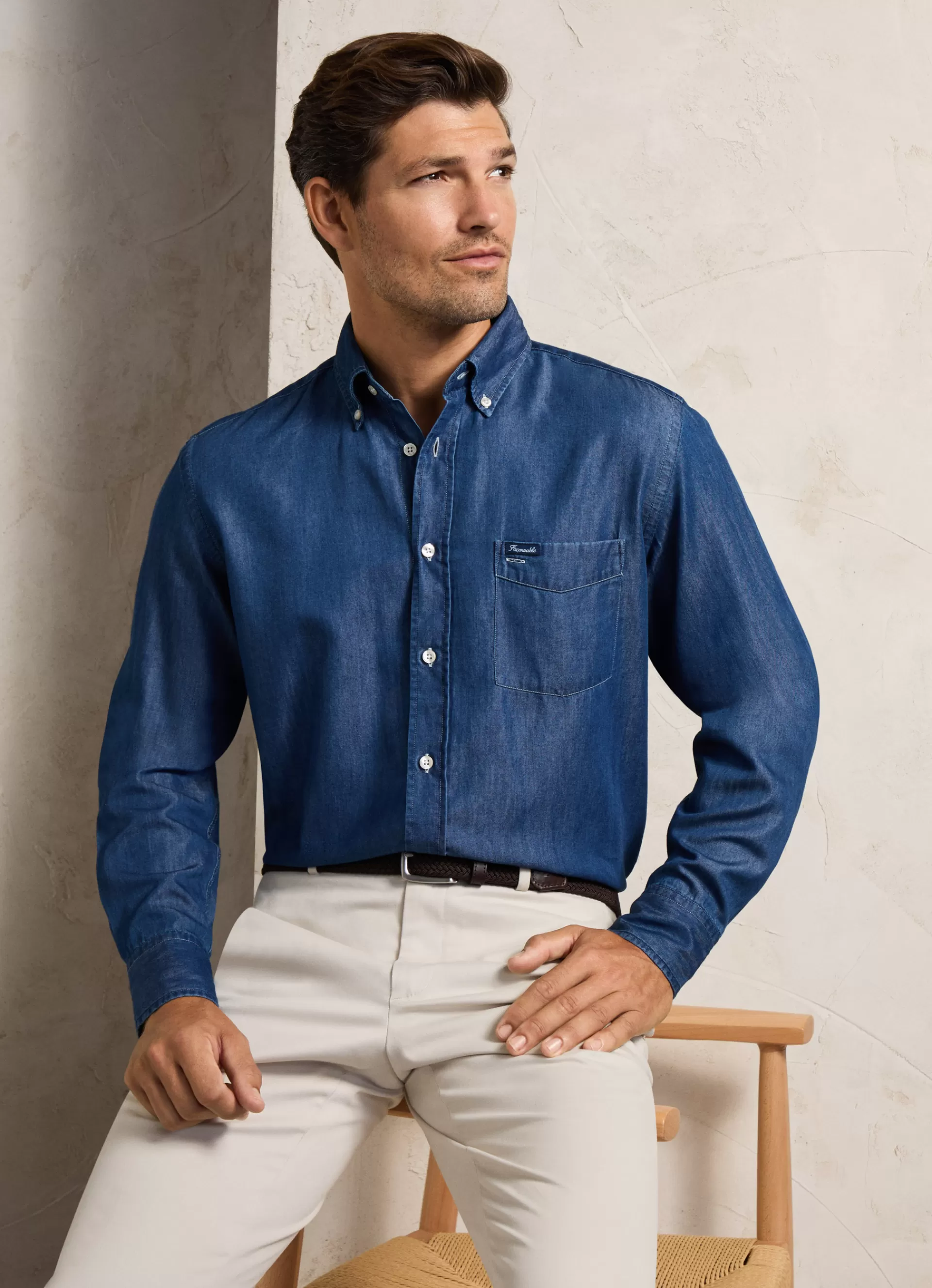 Chemises>Façonnable Chemise Chambray A Manches Longues Dk Stone Wash