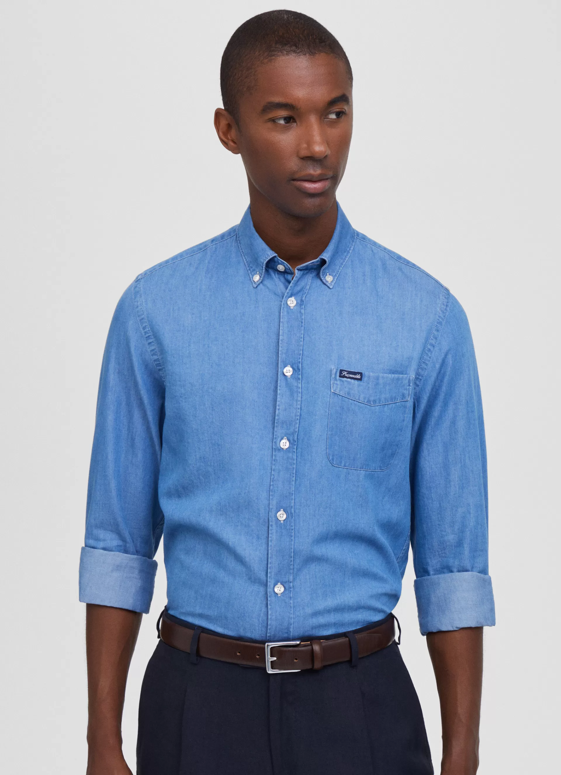 Chemises>Façonnable Chemise Chambray Indigo Medium Stone Wash