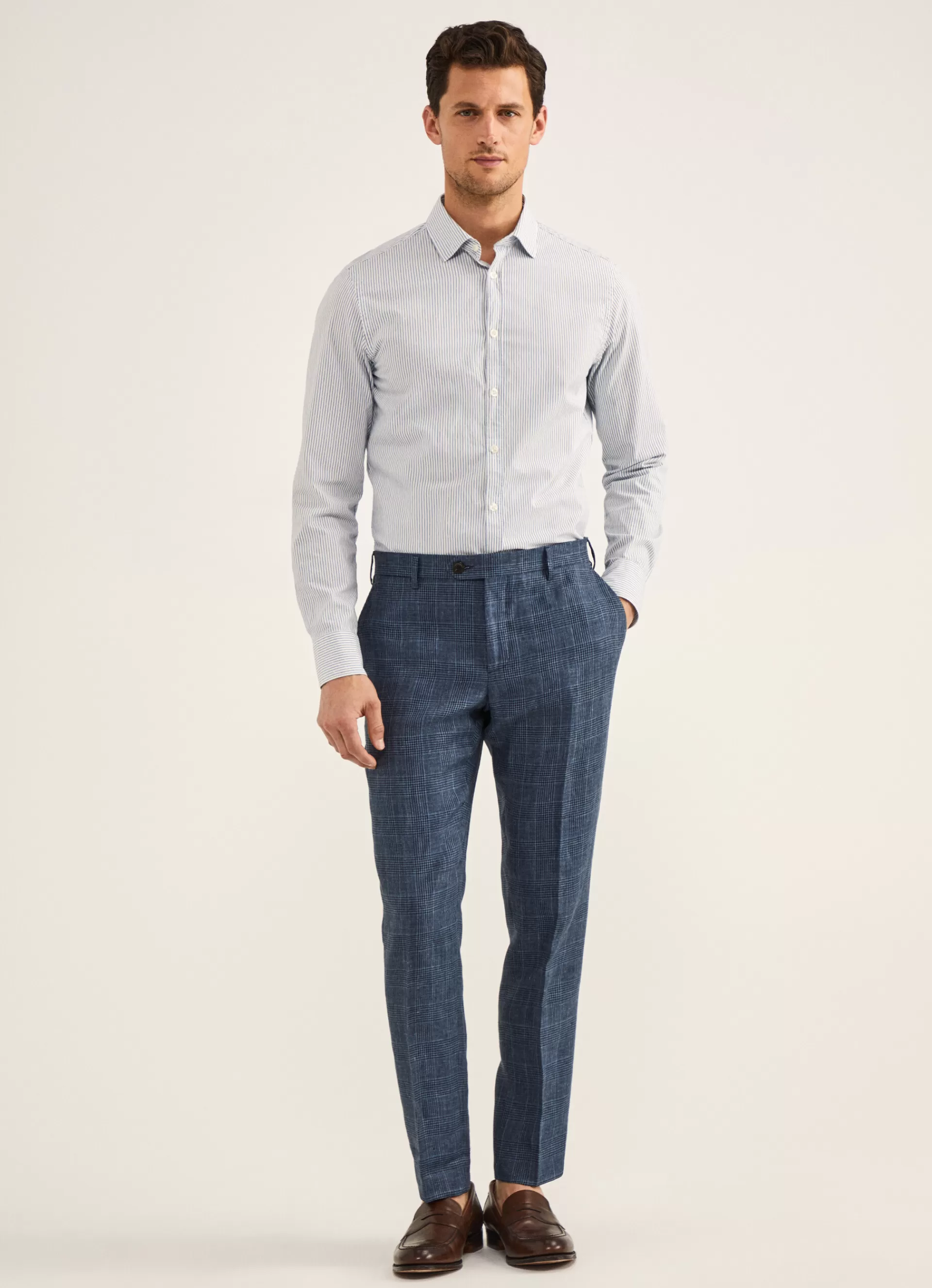 Chemises>Façonnable Chemise Dobby Rayee Texturee Ecru/Denim