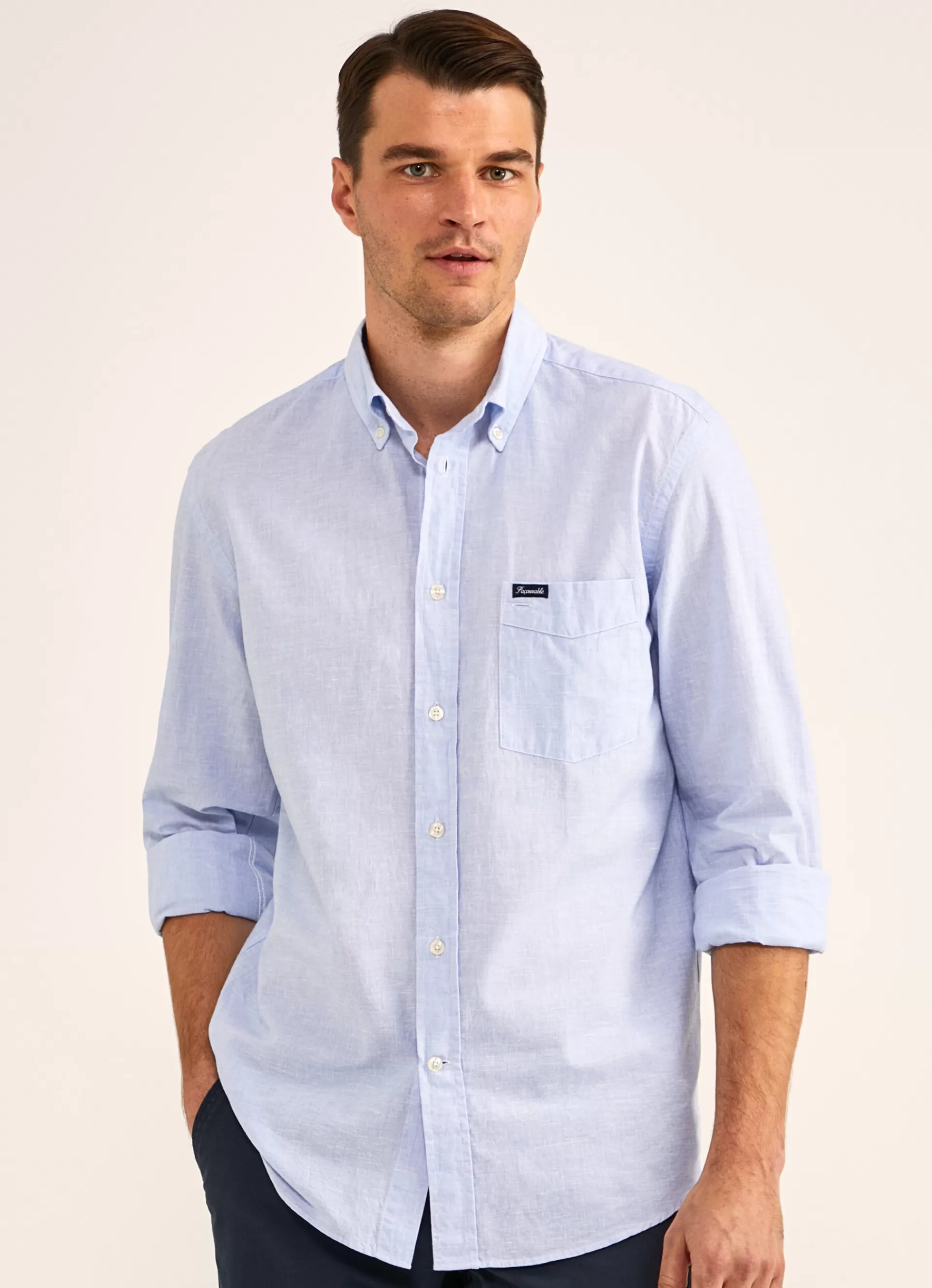 Lin>Façonnable Chemise En Coton Et Lin Horizon Blue