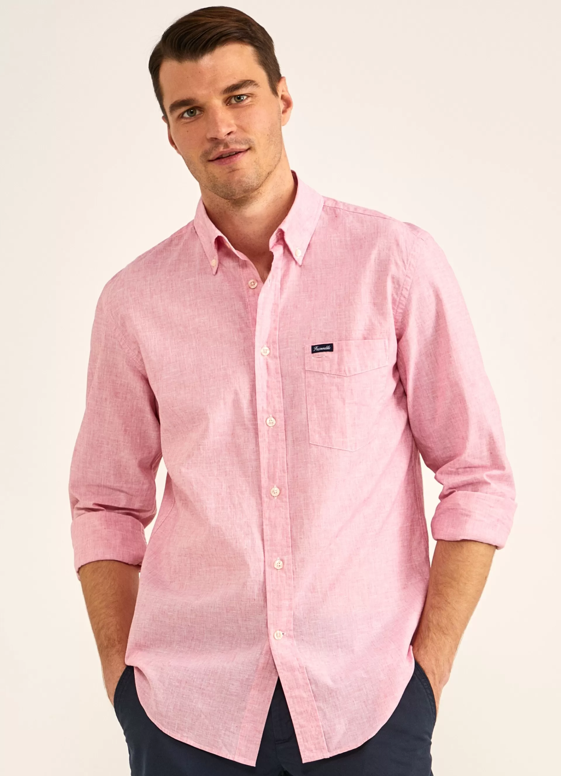 Chemises>Façonnable Chemise En Coton Et Lin Mars Red