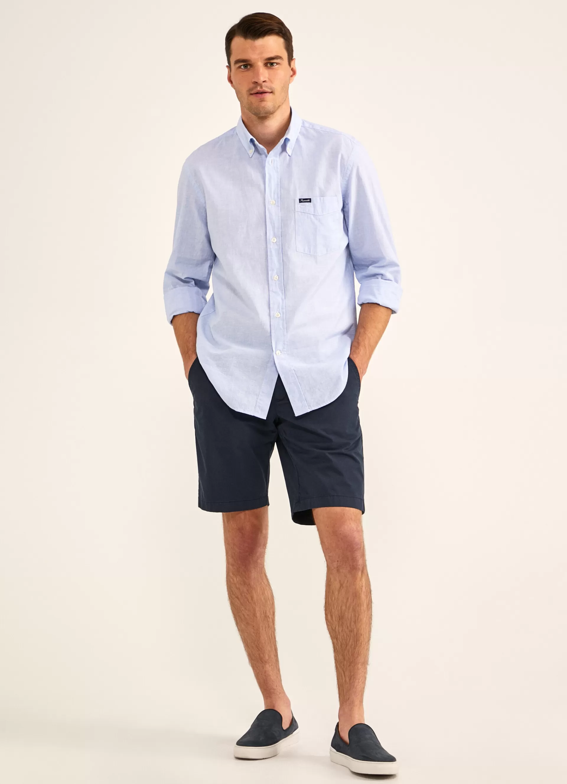 Lin>Façonnable Chemise En Coton Et Lin Horizon Blue