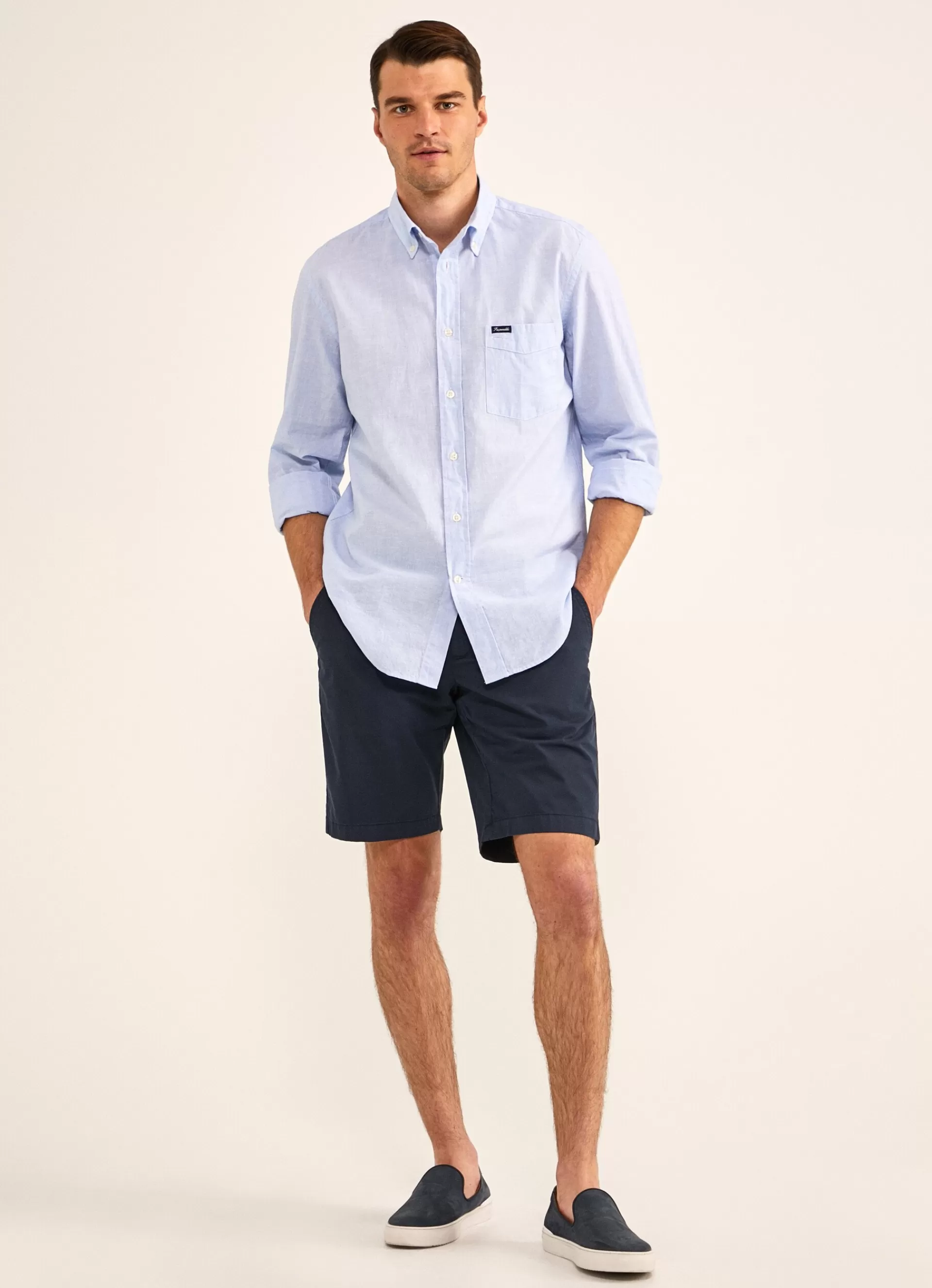 Chemises>Façonnable Chemise En Coton Et Lin Horizon Blue