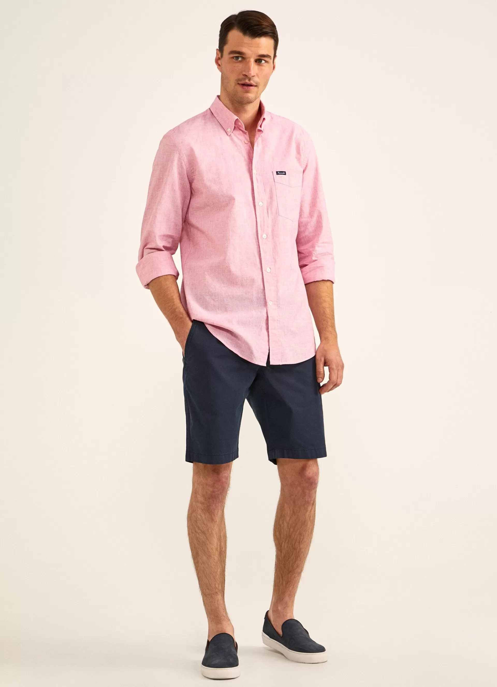 Chemises>Façonnable Chemise En Coton Et Lin Mars Red