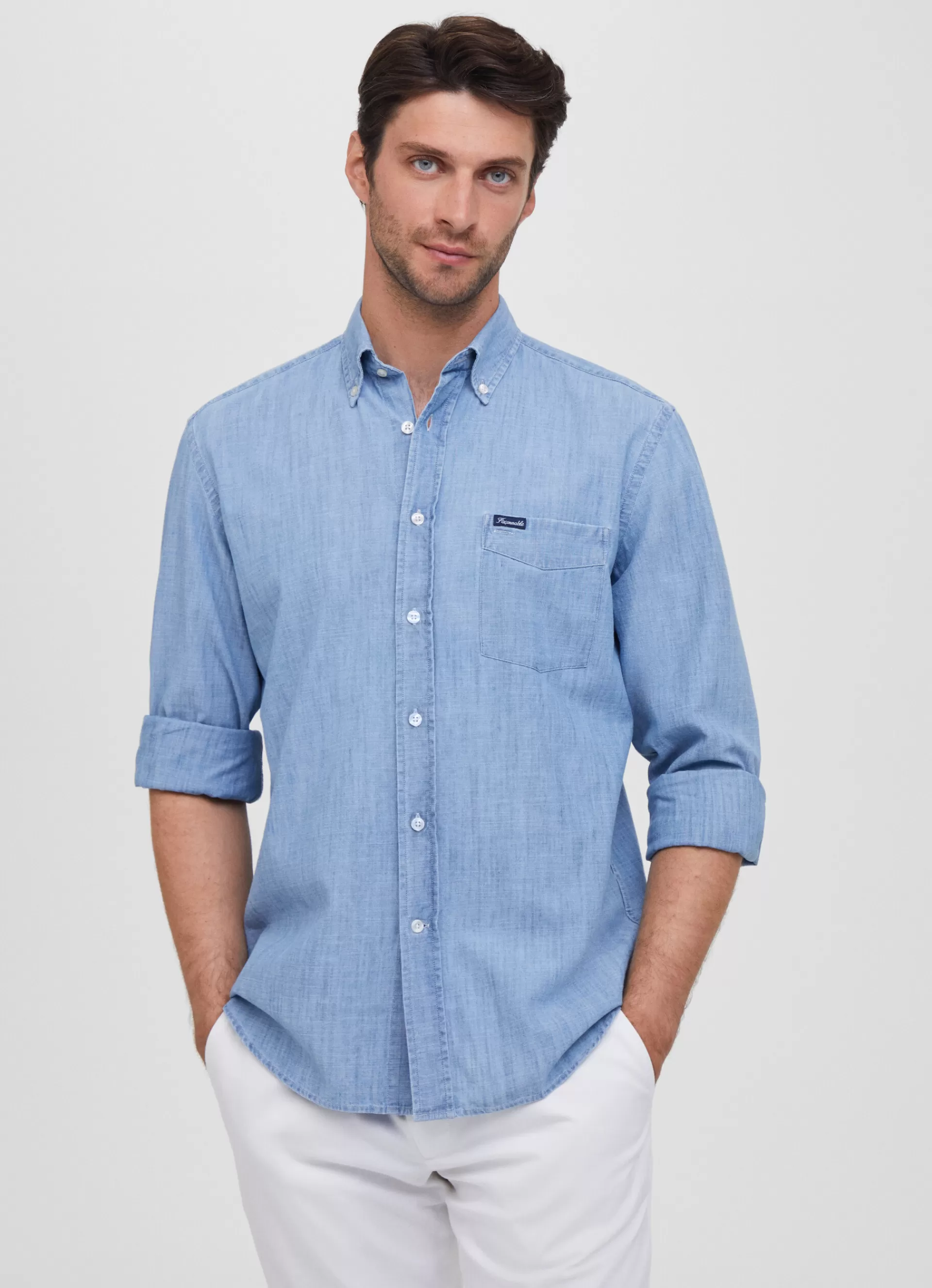 Chemises>Façonnable Chemise En Denim Delave Indigo