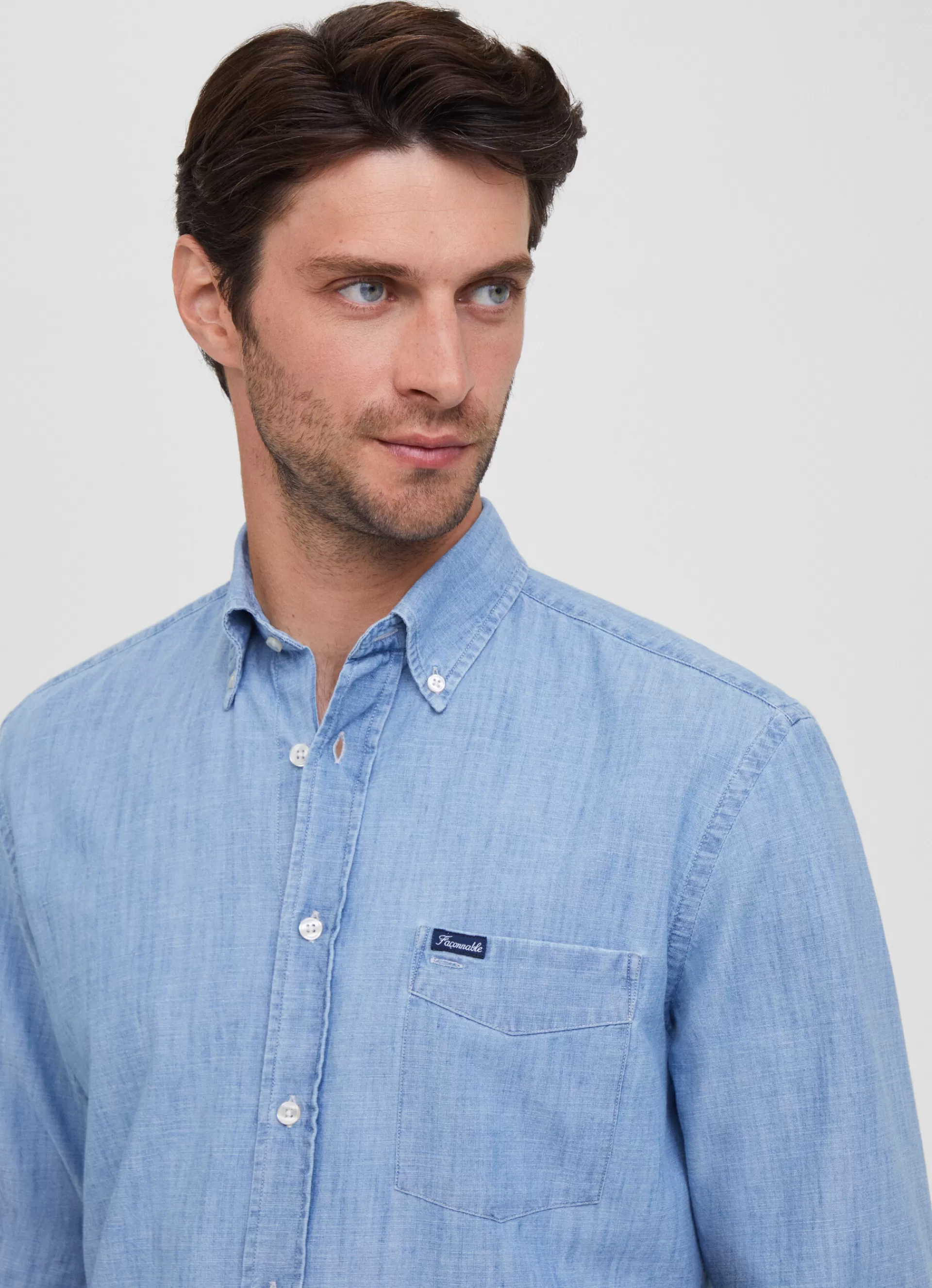 Chemises>Façonnable Chemise En Denim Delave Indigo